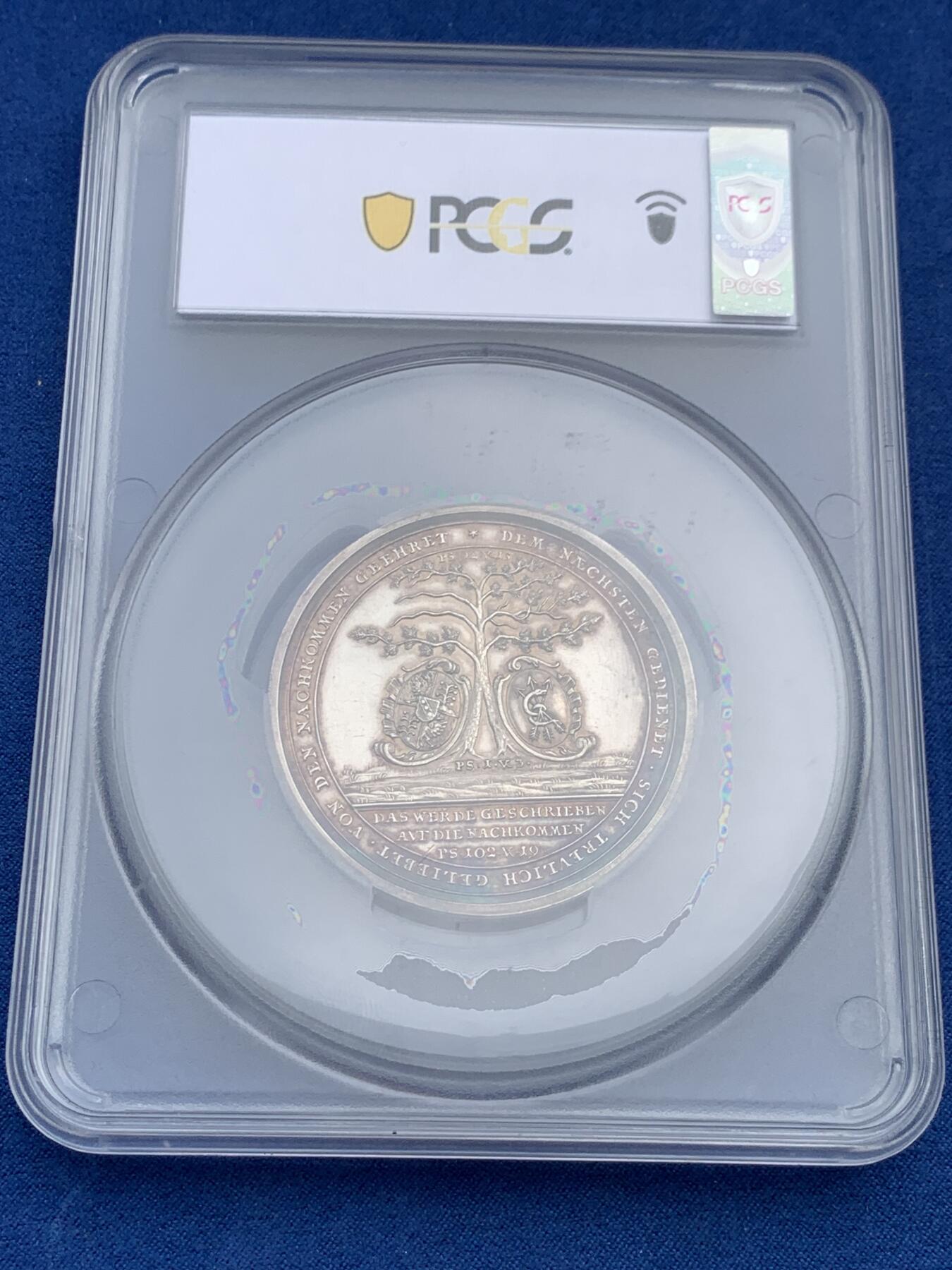 《竞宝斋》第313场 周日，周一 2场连拍 （全场包邮） PCGS SP61 德国 1761 迈纳茨哈根与施卢伊特 金婚纪念大银章 雕刻大师厄克斯林作品 极其稀少的品种