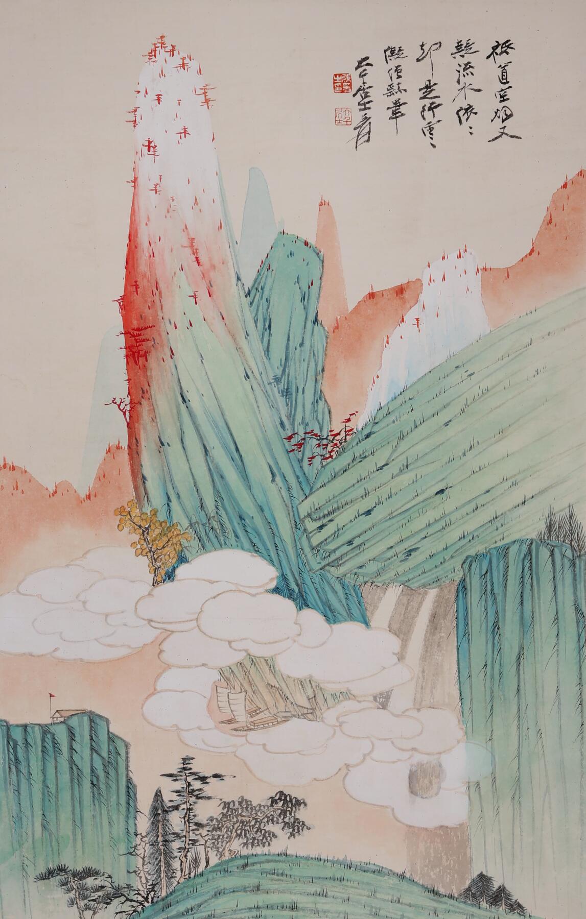 合拍寒食雅集-中国书画 张大千 山水 66×43cm