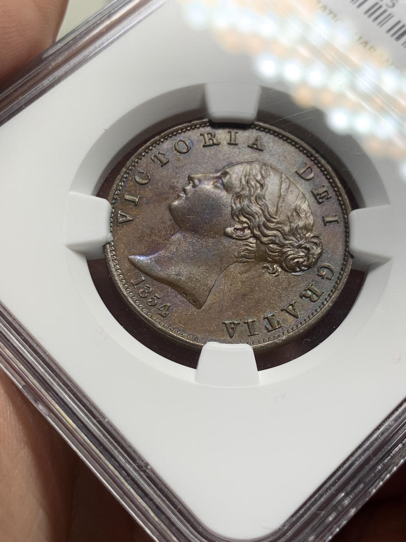 《竞宝斋》第313场 周日，周一 2场连拍 （全场包邮） NGC MS63BN 英国1854年小维半便士铜币