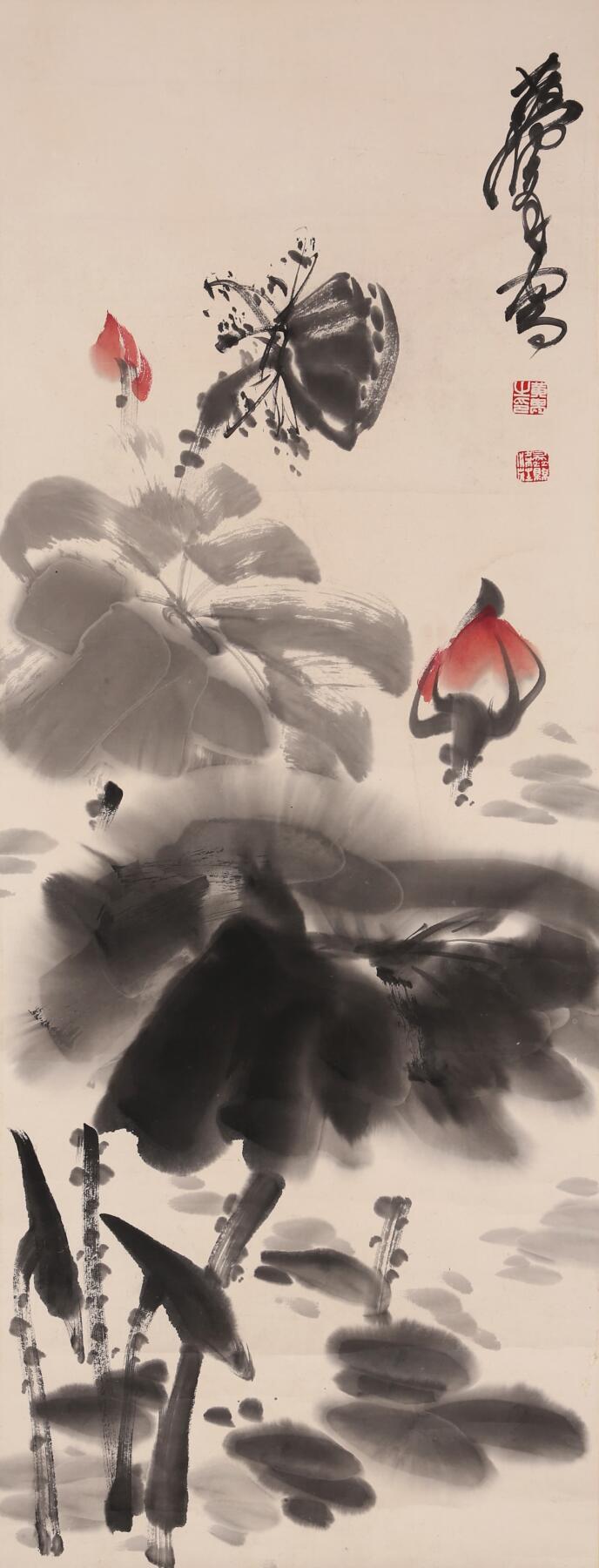 合拍寒食雅集-中国书画 黄胄 荷花 89×34cm
