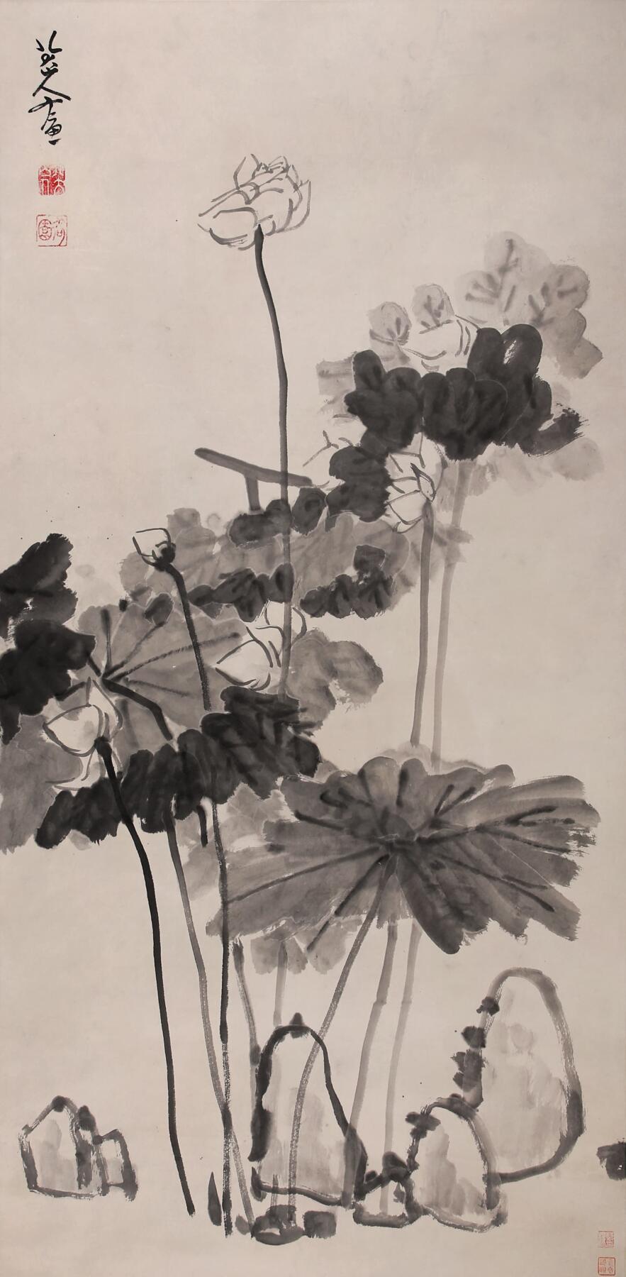 合拍寒食雅集-中国书画 八大山人 荷花 143×71cm