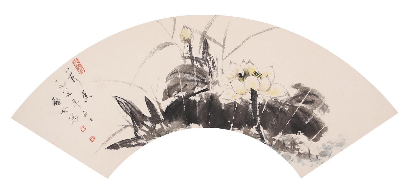 合拍寒食雅集-中国书画 启功 荷香扇面 15.5×51.5cm