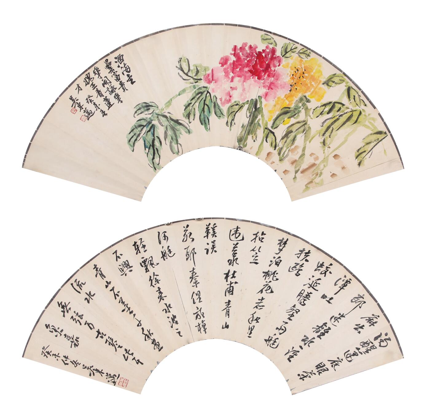 合拍寒食雅集-中国书画 吴东迈 书画扇面 22×68cm×2