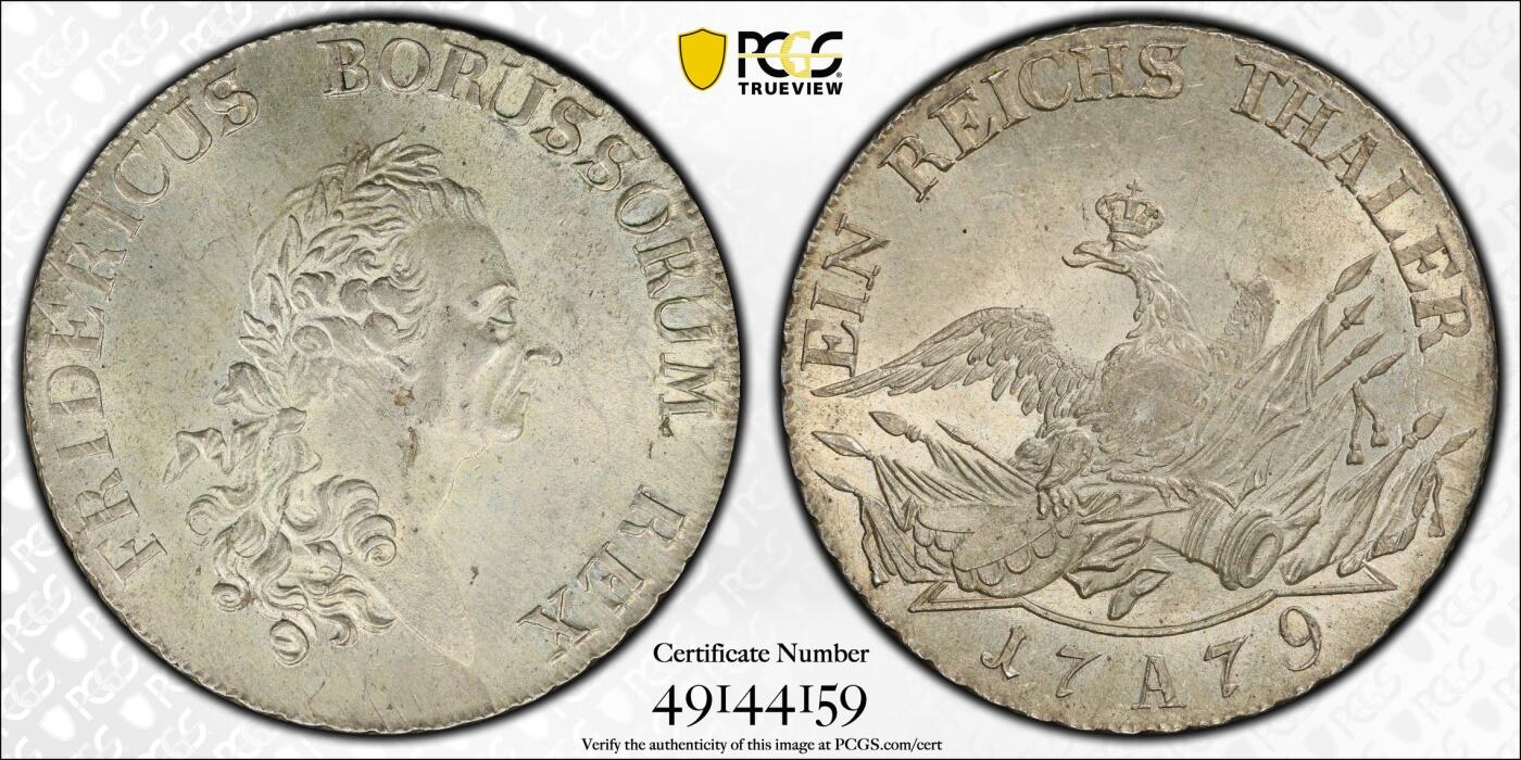 万国钱币拍卖第035期（金银流霞●万国秋季大拍） PCGS MS63 1779年德国普鲁士腓特烈大帝大炮泰勒  超神名誉品种 全深打原光原味 PC唯一统治级冠军分&官网广告币。