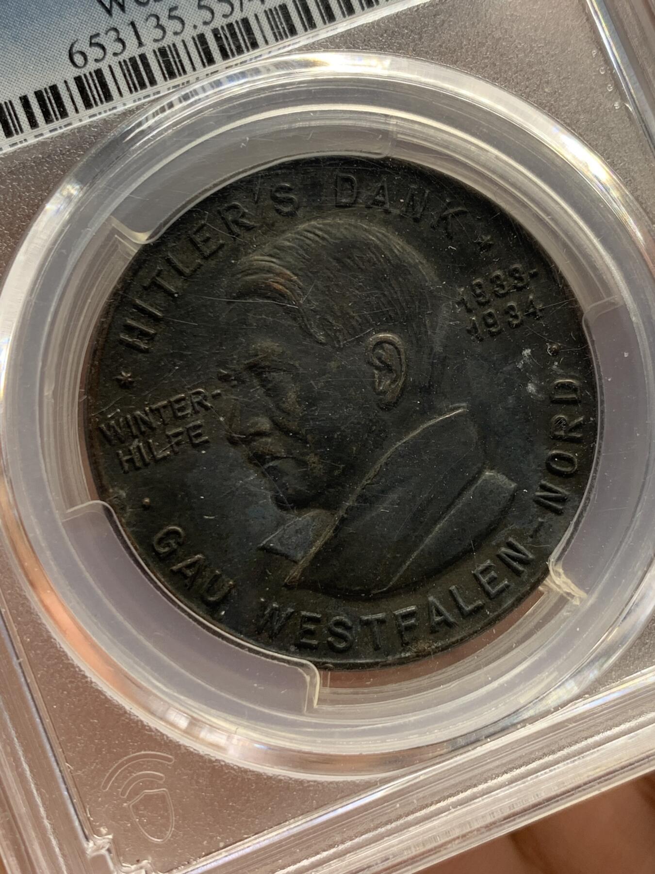 《竞宝斋》第313场 周日，周一 2场连拍 （全场包邮） PCGS SP55 德国1934帝国元首镀银胸章 加厚盒