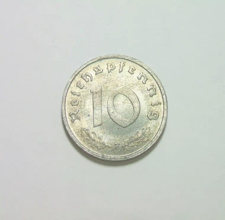 可评级 盟军占德国1947年F版10芬尼拔毛鹰 难得原光