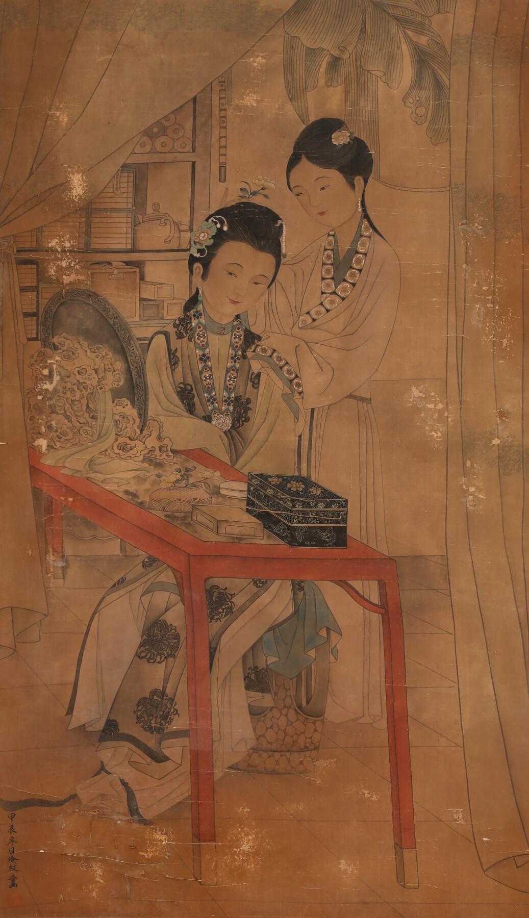 合拍寒食雅集-中国书画 冷枚 梳妆图 101×58cm