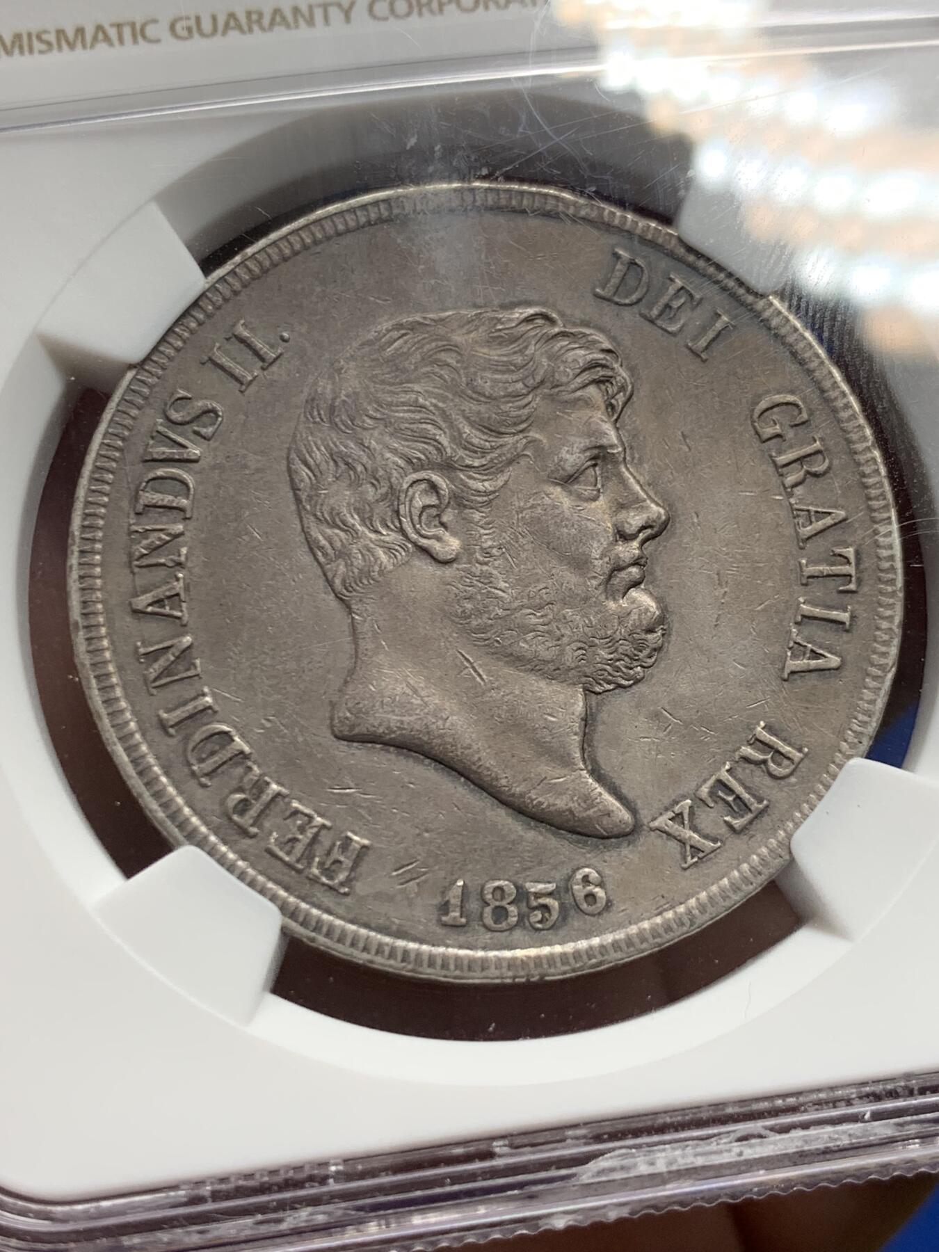 《竞宝斋》第313场 周日，周一 2场连拍 （全场包邮） NGC AUD 意大利1856年那不勒斯-西西里120G大银币