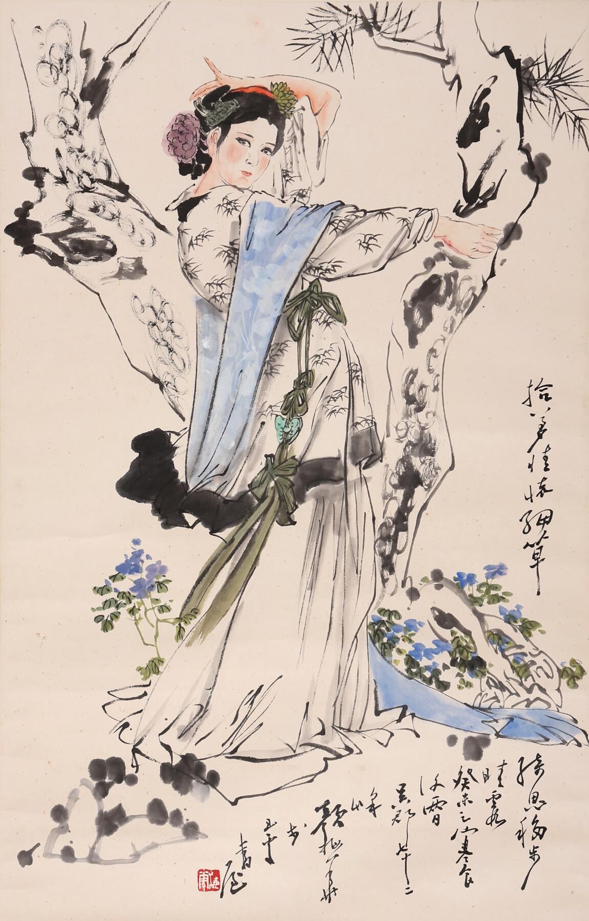 合拍寒食雅集-中国书画 颜梅华 人物[镇江文物商店旧藏] 80×50cm