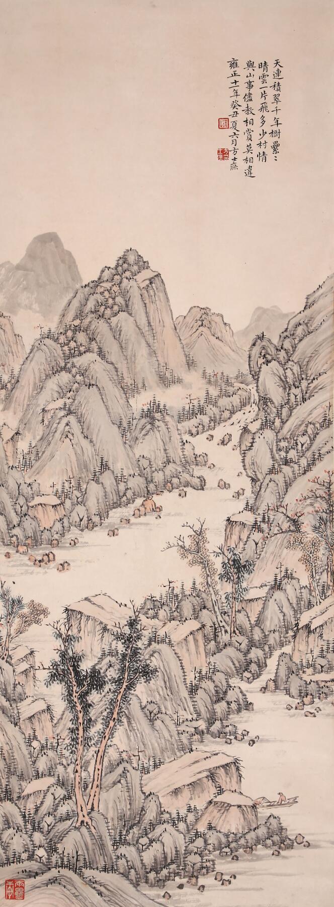 合拍寒食雅集-中国书画 方士庶 山水 127×48cm