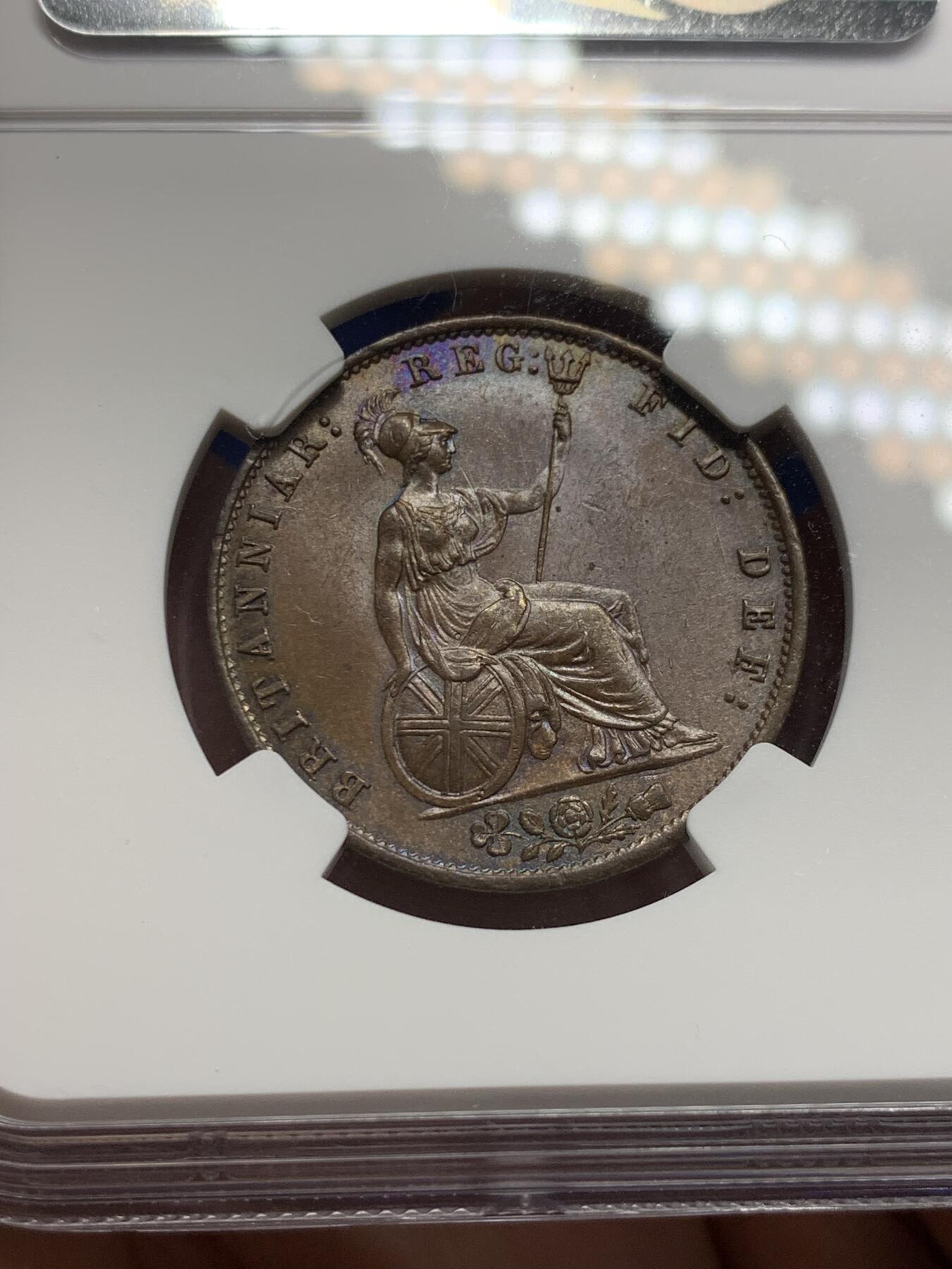 《竞宝斋》第313场 周日，周一 2场连拍 （全场包邮） NGC MS63BN 英国1854年小维半便士铜币