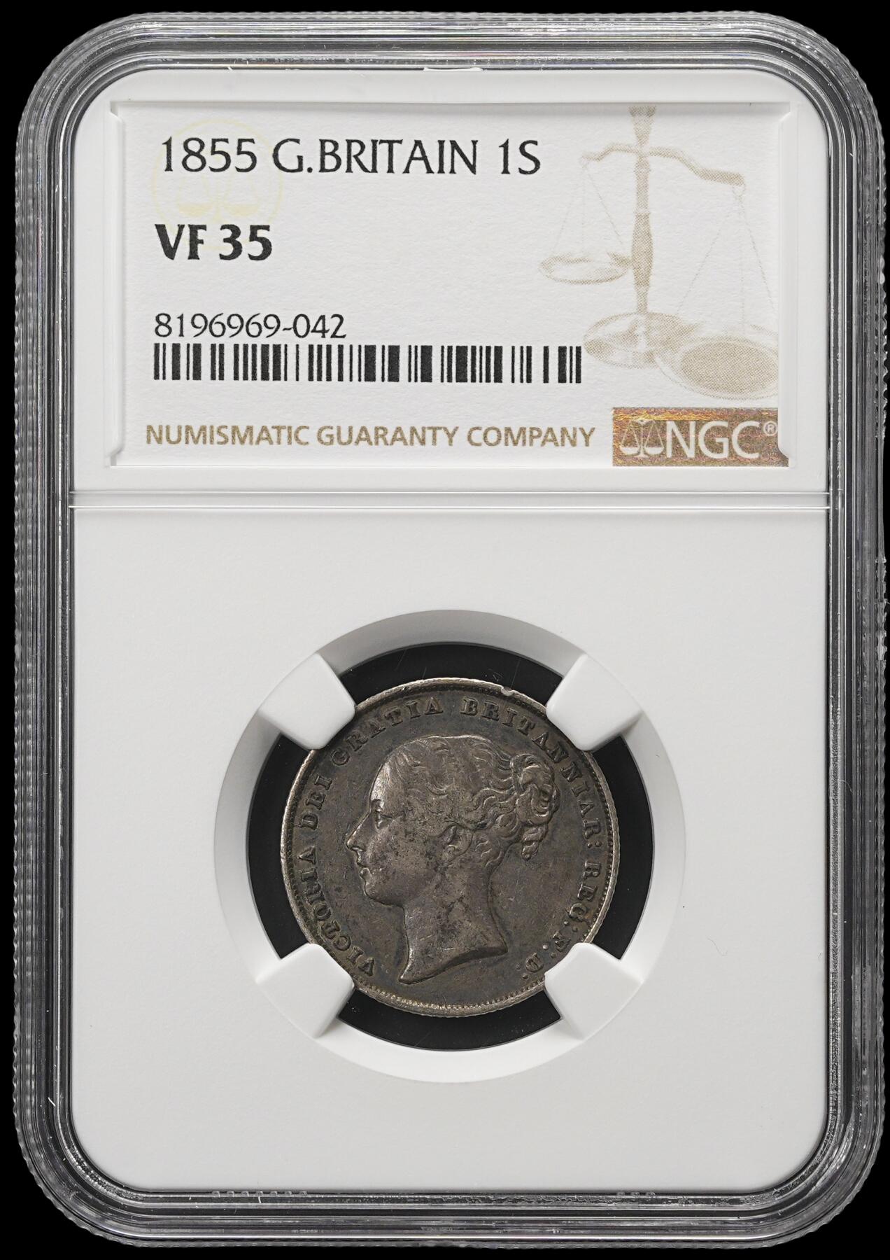 修遠堂世界钱币第四十二期 全场包邮 NGC VF35 1855年英国1先令银币 老包浆