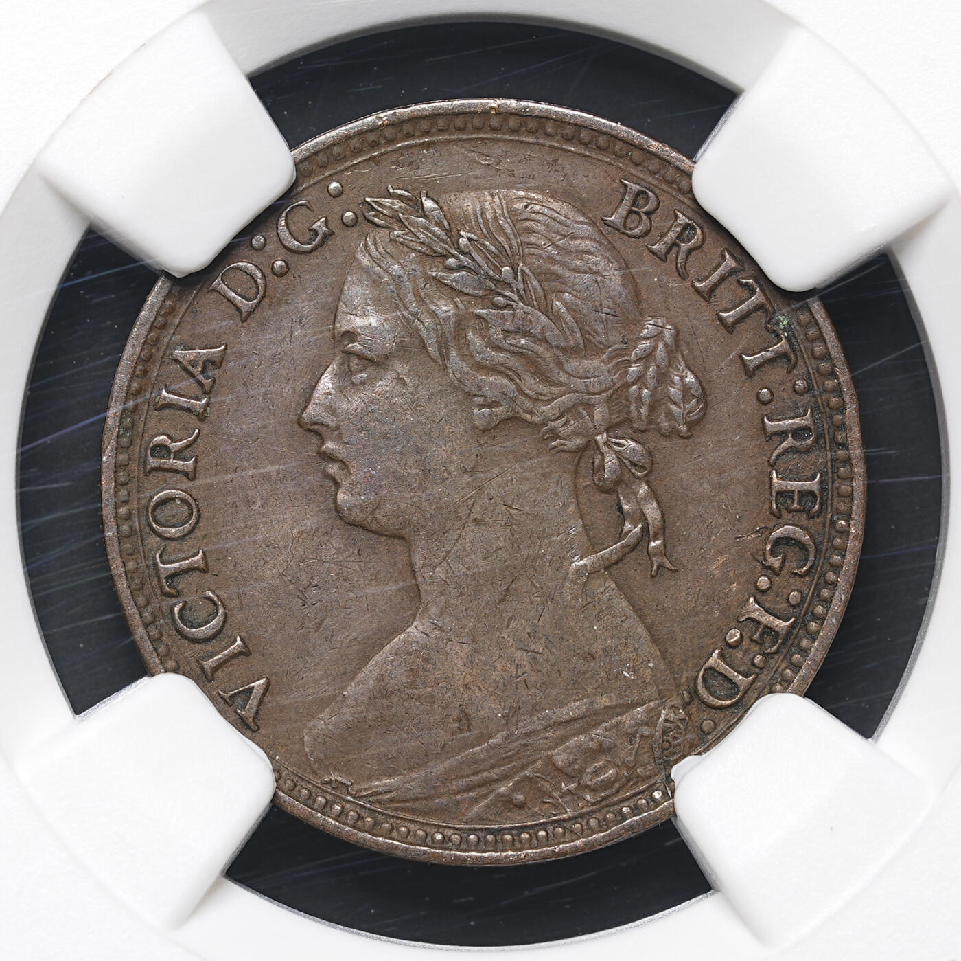 修遠堂世界钱币第四十二期 全场包邮 NGC AU50BN 1874年英国1法新铜币