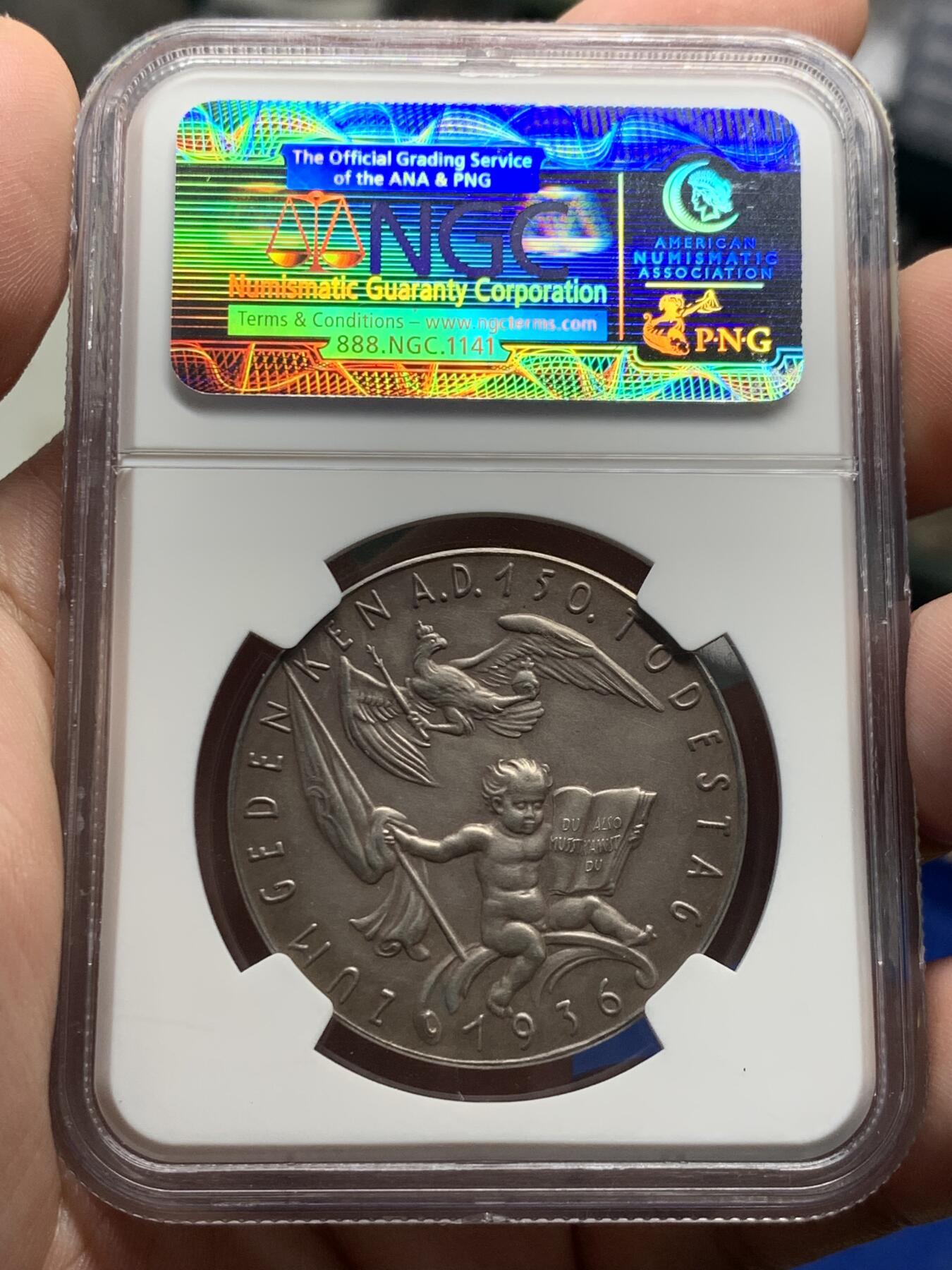 《竞宝斋》第313场 周日，周一 2场连拍 （全场包邮） 卡尔哥茨作品  NGC MS62 德国 1936 腓特烈大帝150 周年 纪念银章 少见品种