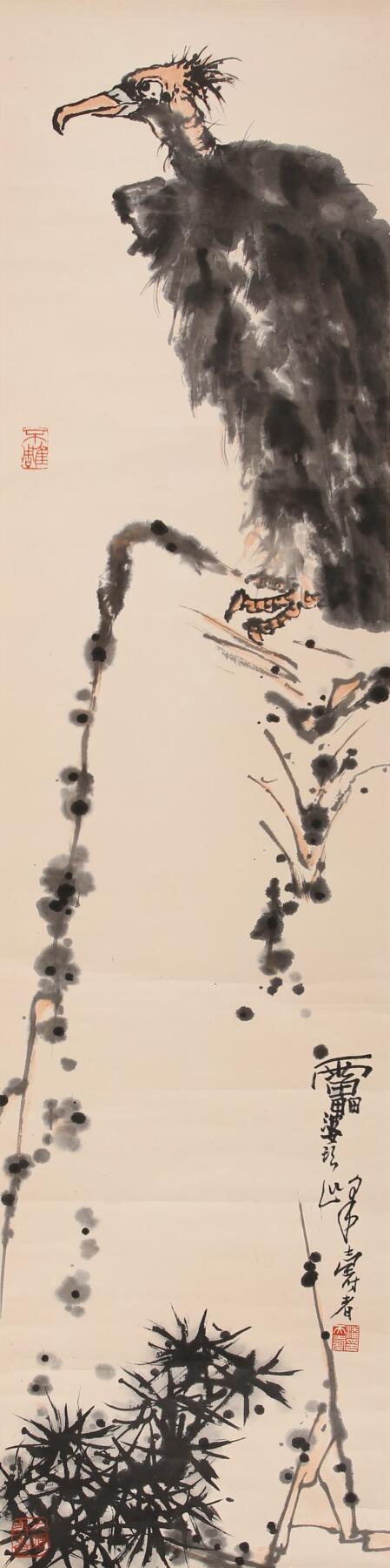 合拍寒食雅集-中国书画 潘天寿 鹰石图 137×34cm