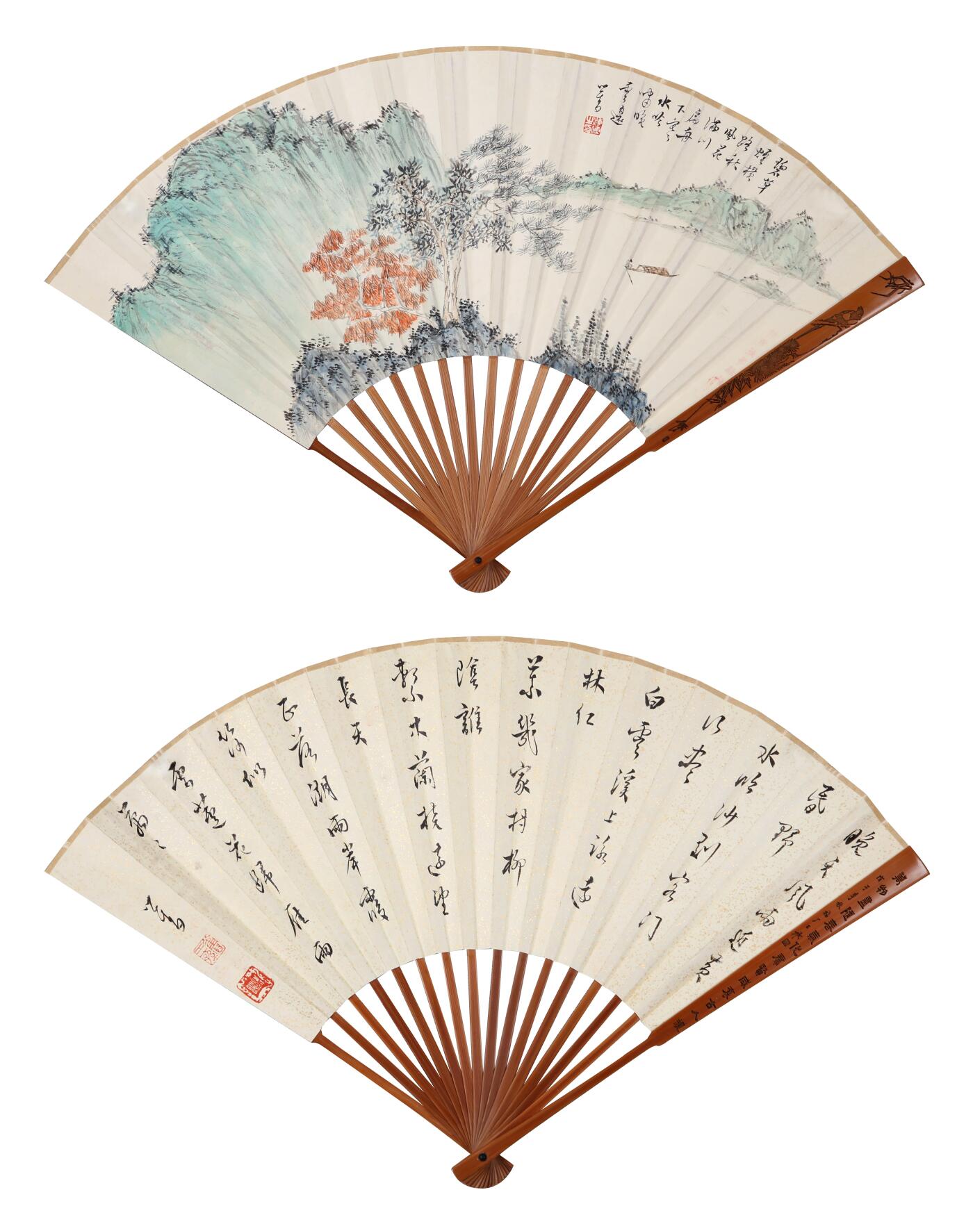 合拍寒食雅集-中国书画 溥儒 书画成扇 18×51cm×2