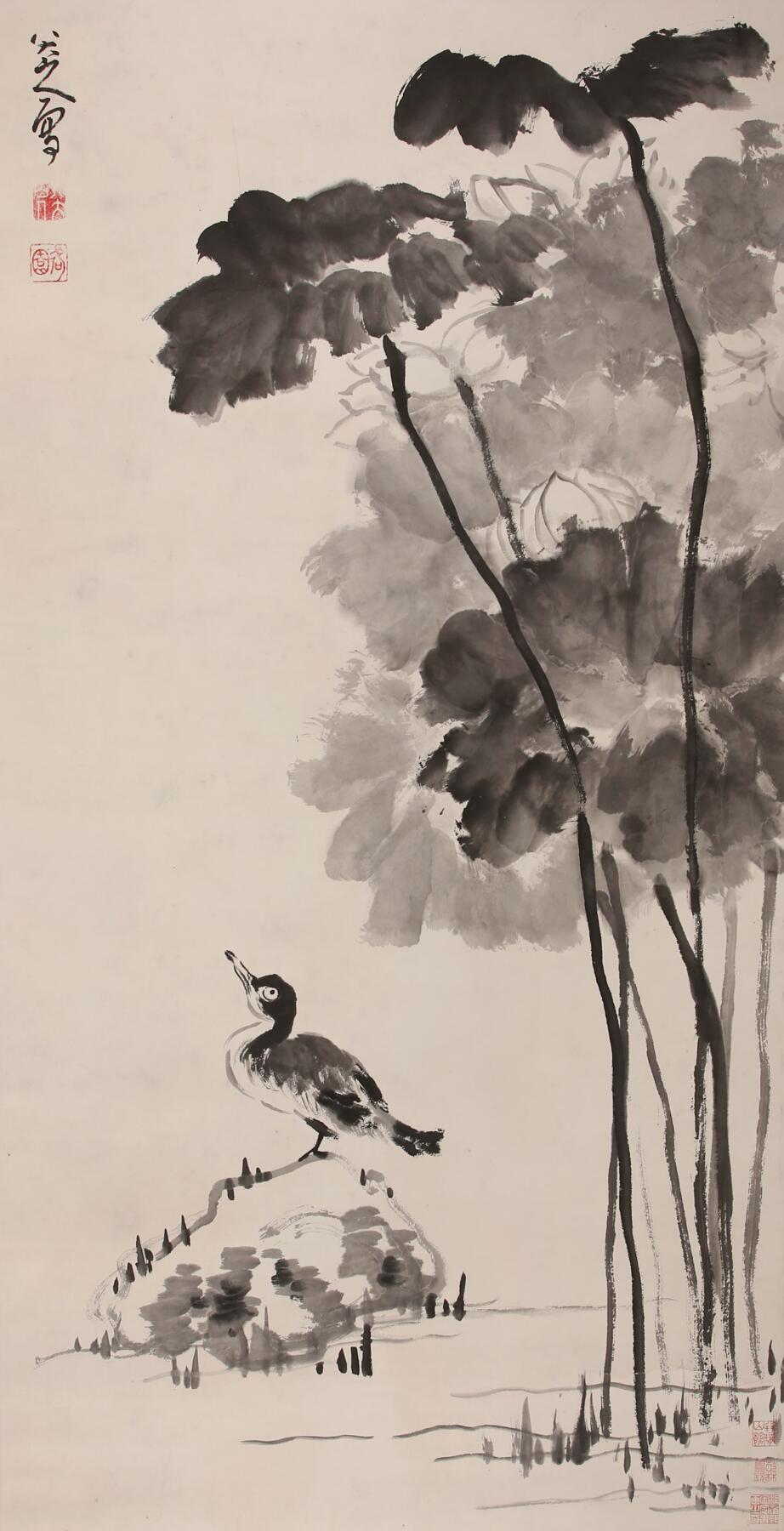 合拍寒食雅集-中国书画 八大山人 荷花禽鸟 143×73cm
