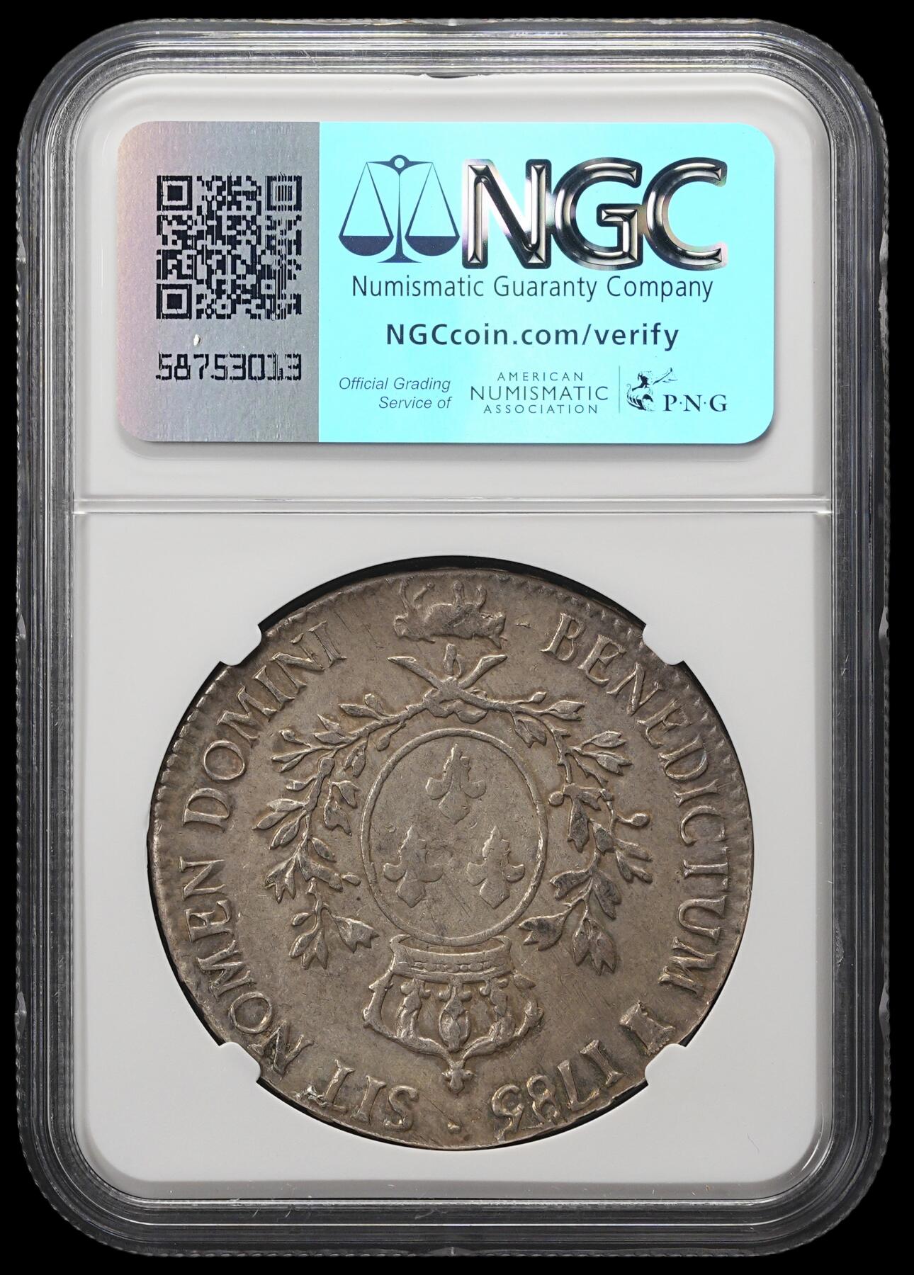 修遠堂世界钱币第四十二期 全场包邮 五彩 NGC AU55 1785年法国埃居大银币 路易十六 牛厂铭