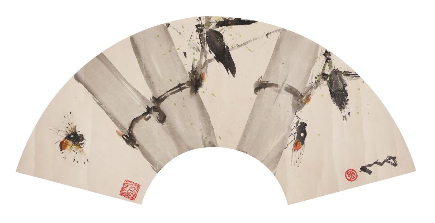 合拍寒食雅集-中国书画 赵少昂 草虫扇面 19×59cm