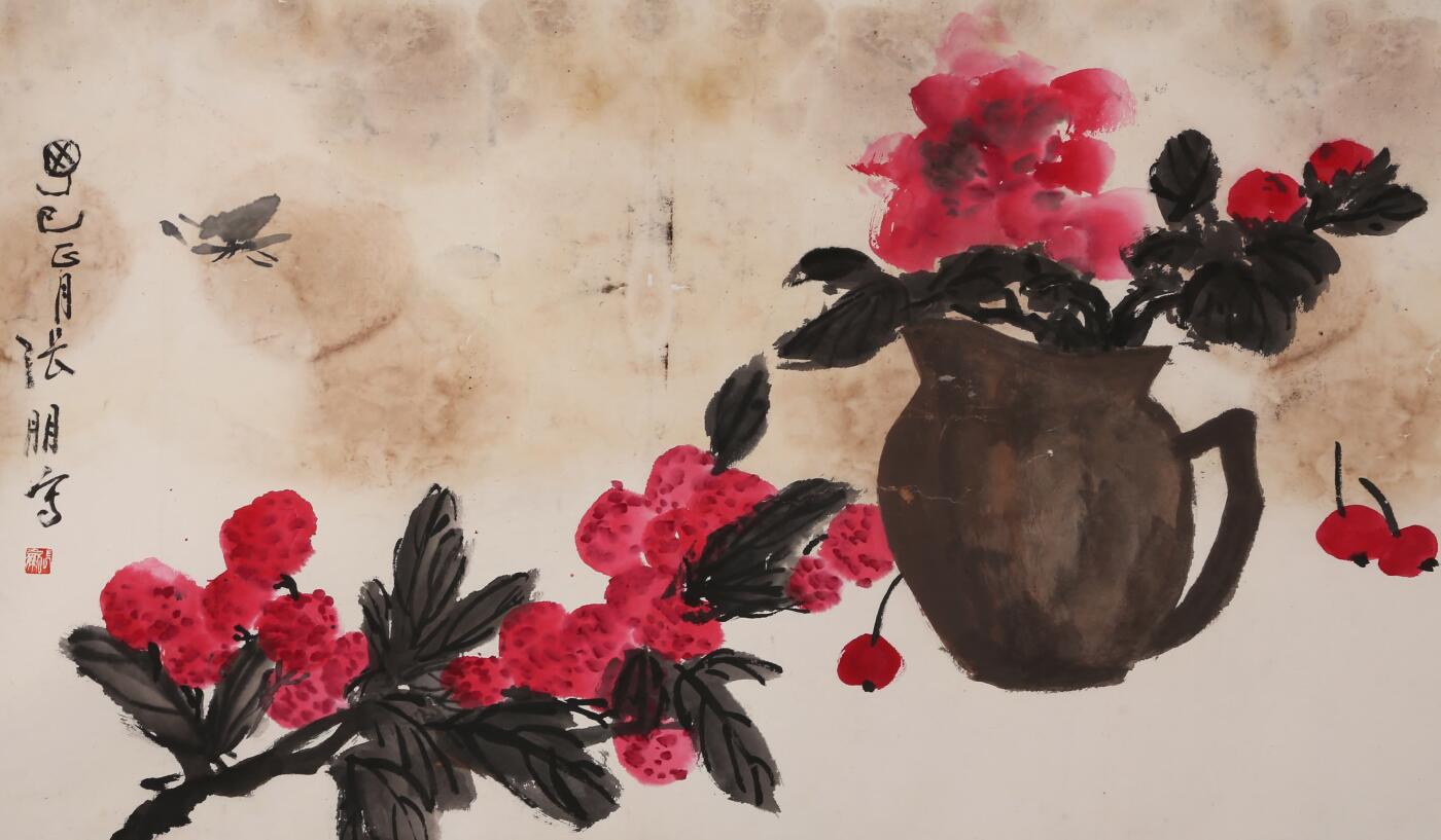 合拍寒食雅集-中国书画 张朋 花蝶 50×83cm