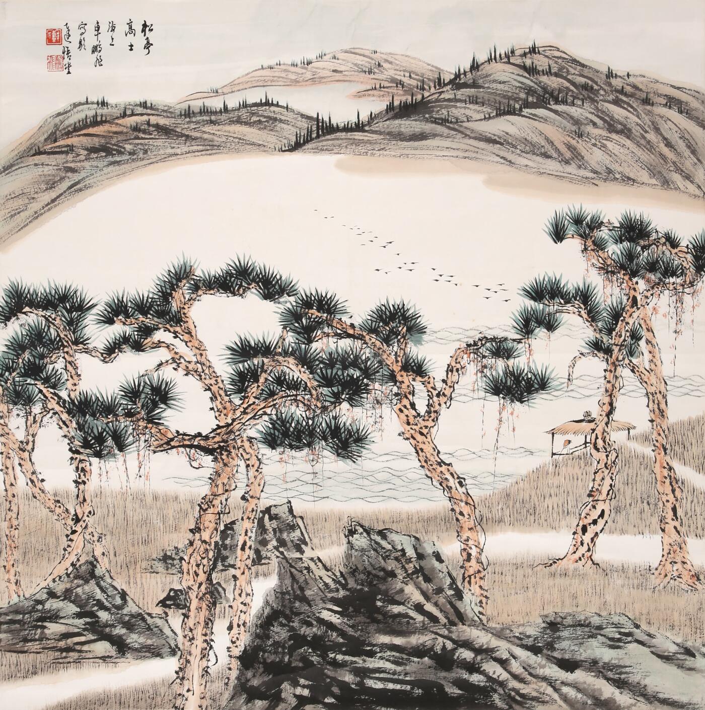 合拍寒食雅集-中国书画 车鹏飞 松亭高士 67×67cm