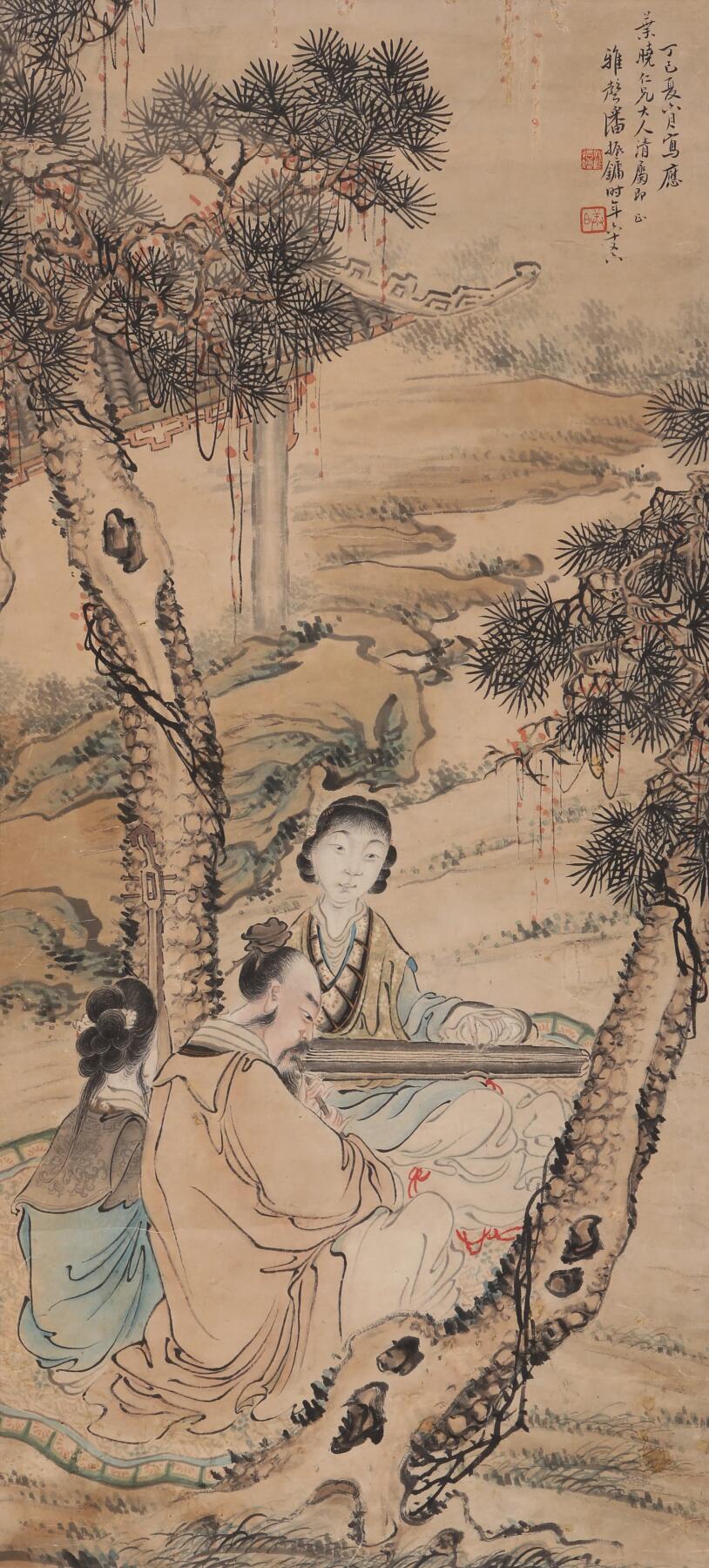 合拍寒食雅集-中国书画 潘振镛 人物[原裱] 82×37cm