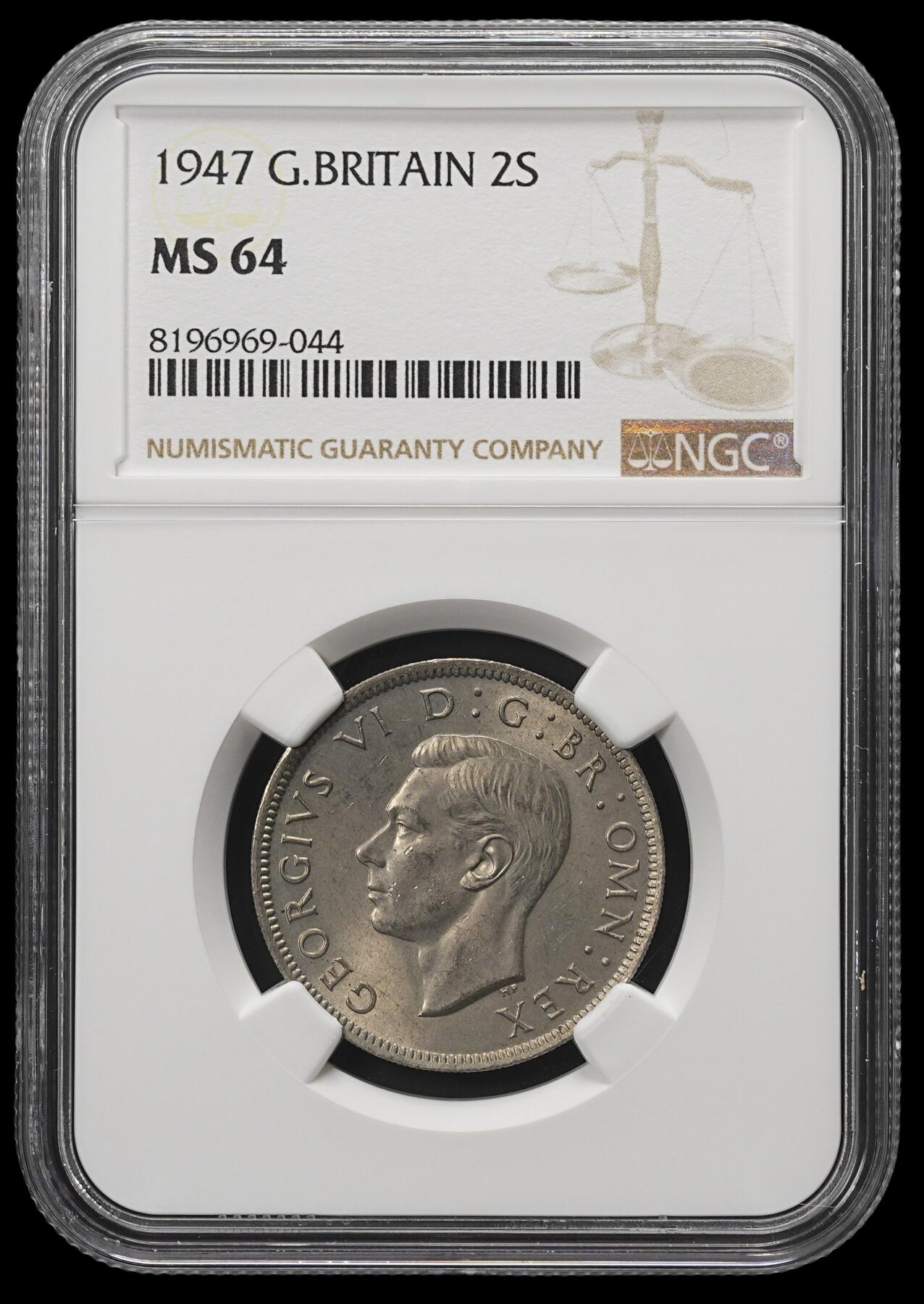 修遠堂世界钱币第四十二期 全场包邮 NGC MS64 1947年英国2先令