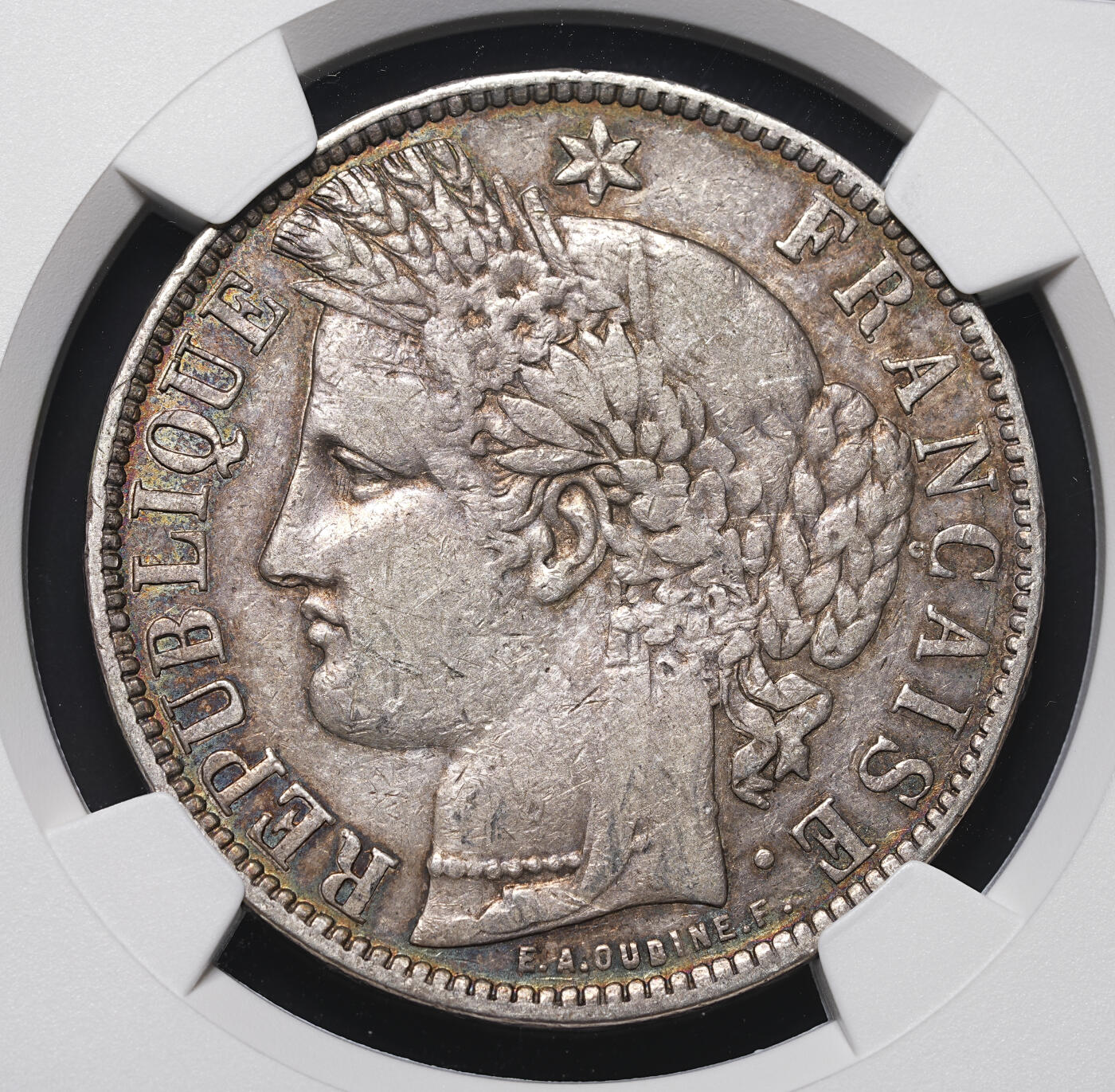 修遠堂世界钱币第四十二期 全场包邮 NGC VF35 1870年法国谷物女神5法郎大银币 K厂铭 稀少的版别 更高分仅4枚