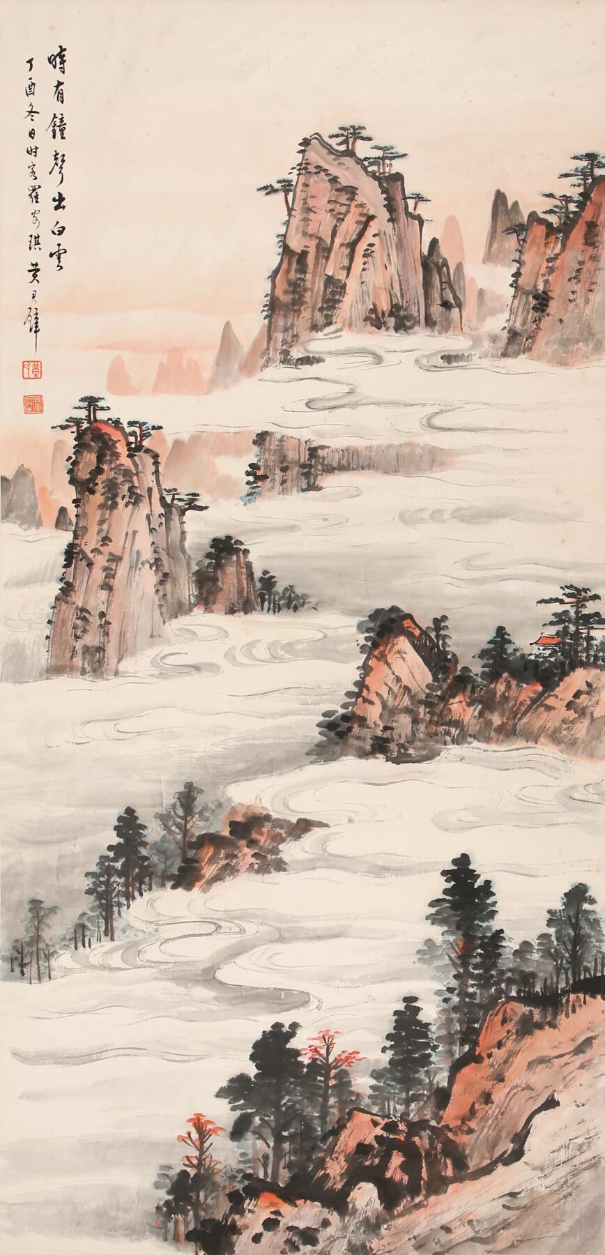 合拍寒食雅集-中国书画 黄君璧 时有钟声出白云[镇江文物商店旧藏] 95×46cm