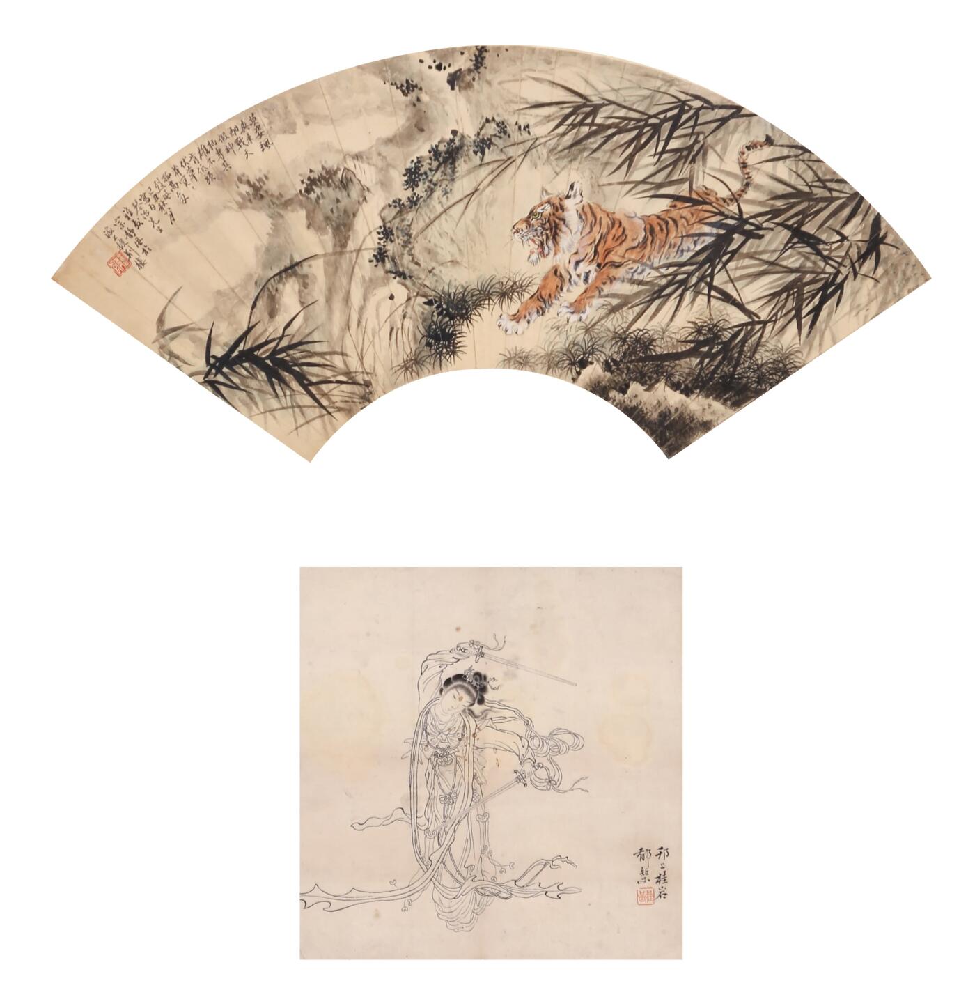 合拍寒食雅集-中国书画 宗静风、郁桂岩 扇面小品双挖 18×51cm，23×22cm