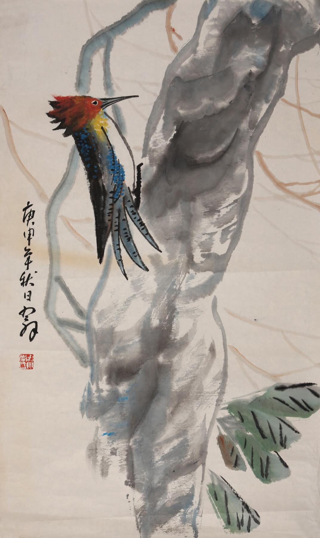 合拍寒食雅集-中国书画 李琼久 啄木鸟 92×54cm