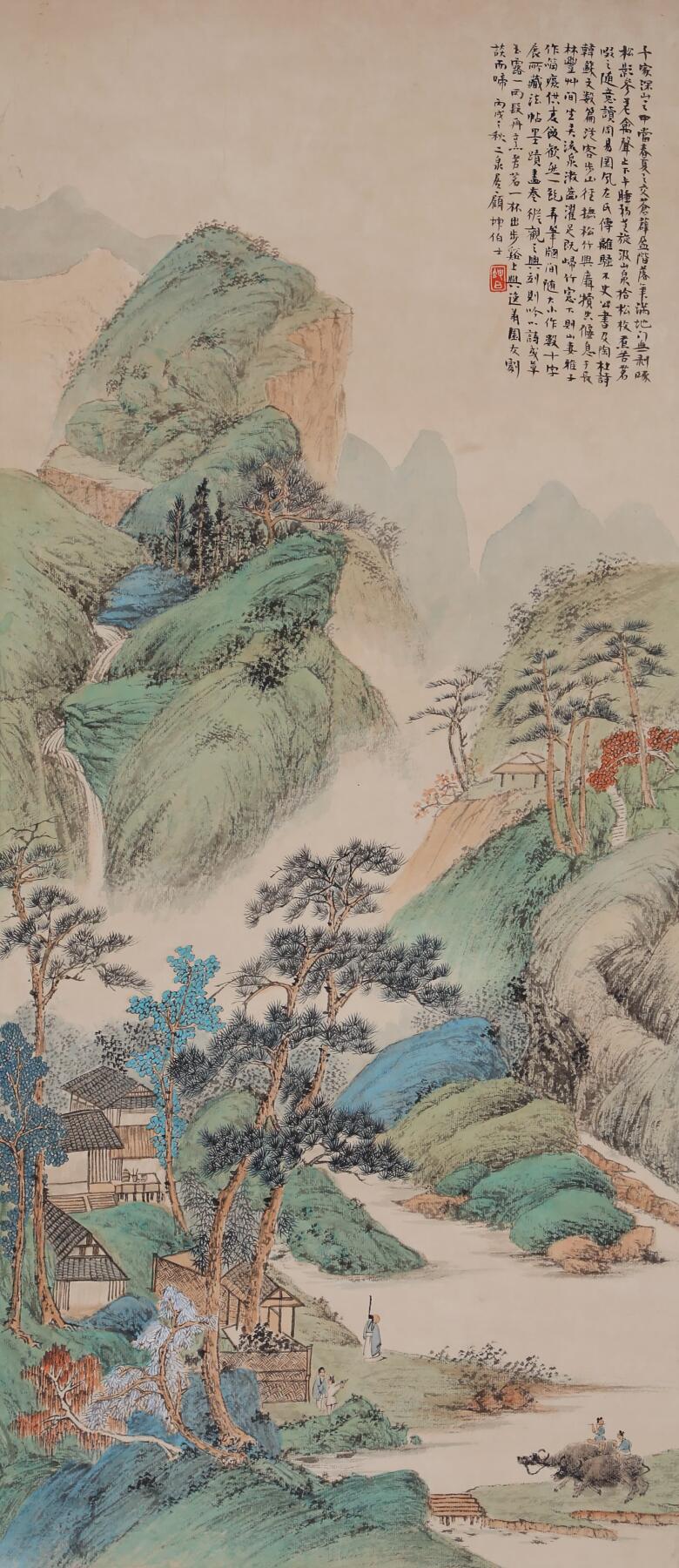 合拍寒食雅集-中国书画 顾坤伯 山水人物 79×34cm