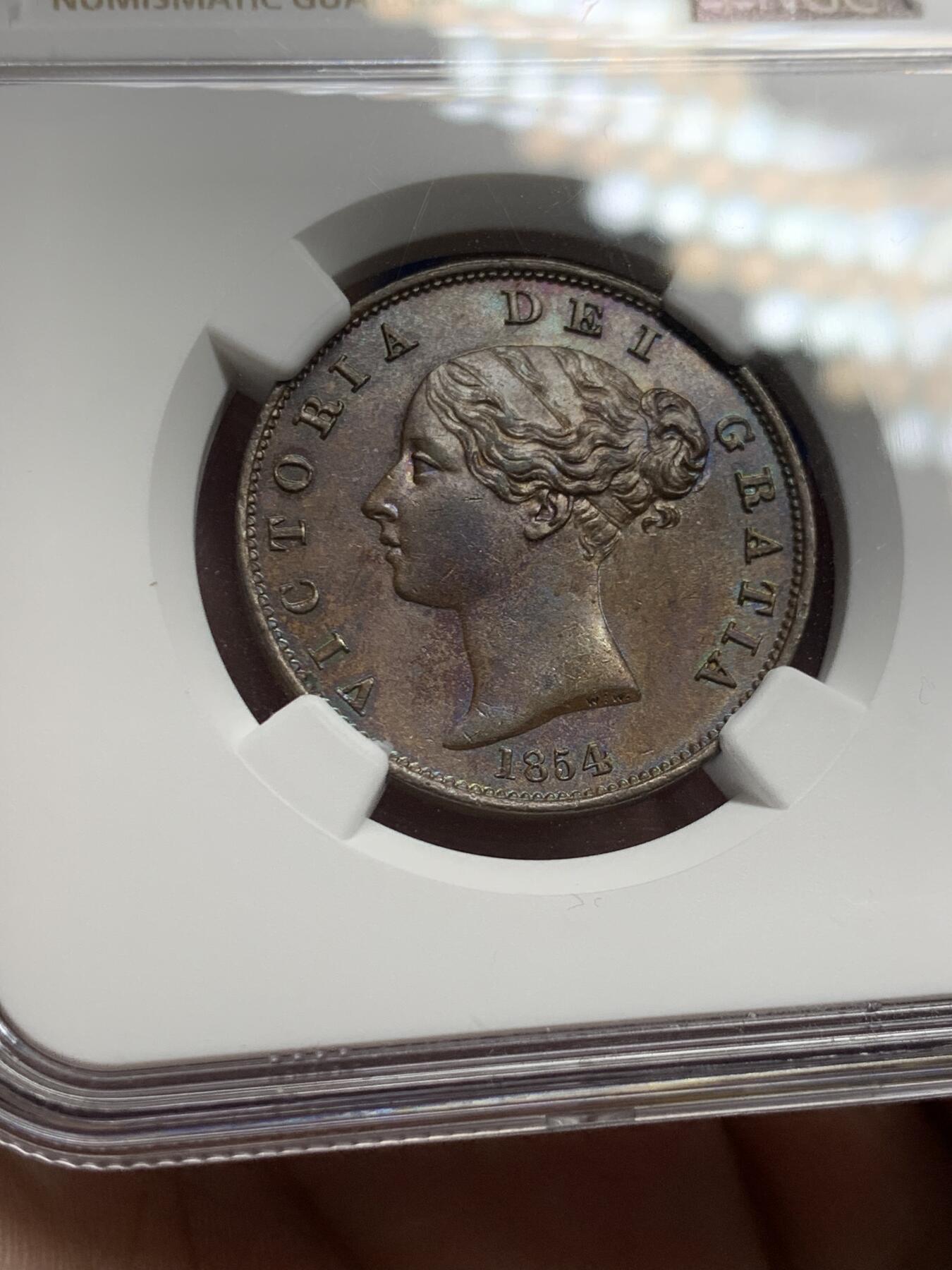 《竞宝斋》第313场 周日，周一 2场连拍 （全场包邮） NGC MS63BN 英国1854年小维半便士铜币
