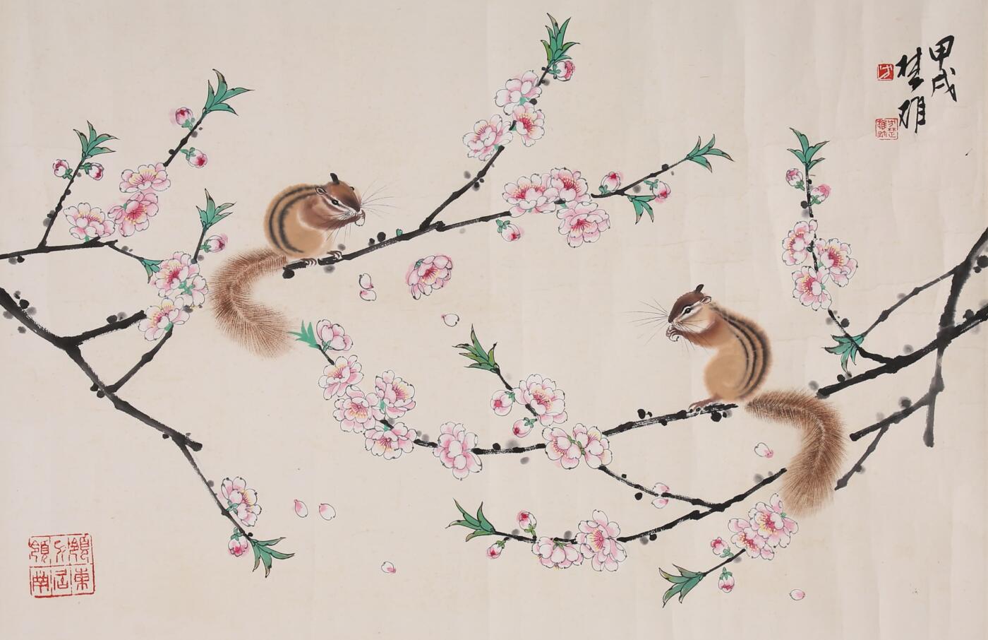 合拍寒食雅集-中国书画 方楚雄 桃花松鼠 43×67cm