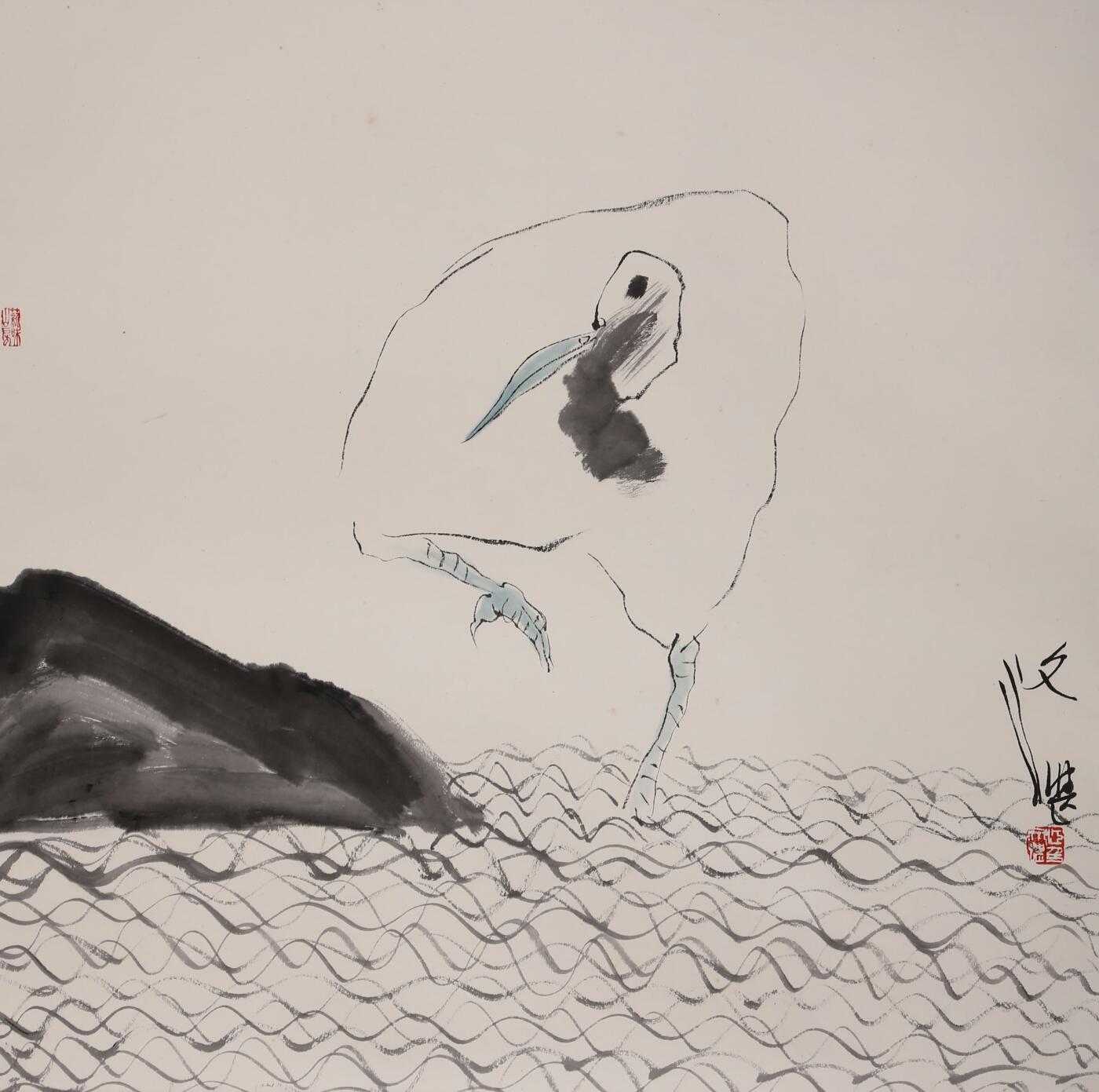 合拍寒食雅集-中国书画 江文湛 水鸟 67×67cm