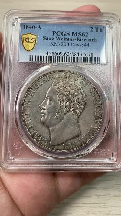 万国钱币拍卖第035期（金银流霞●万国秋季大拍） PCGS MS62 1840年德国萨克森-魏玛-爱森纳赫大纹章流通2泰勒 单年发行1.9万枚的小邦名誉品种 唯一亚军分 更高分仅一枚 绝对的制霸级收藏品质