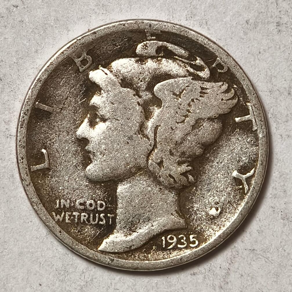 紫瑗钱币——第452期 美国 1935年 墨丘比利 小飞侠 10美分 2.5克 0.9银