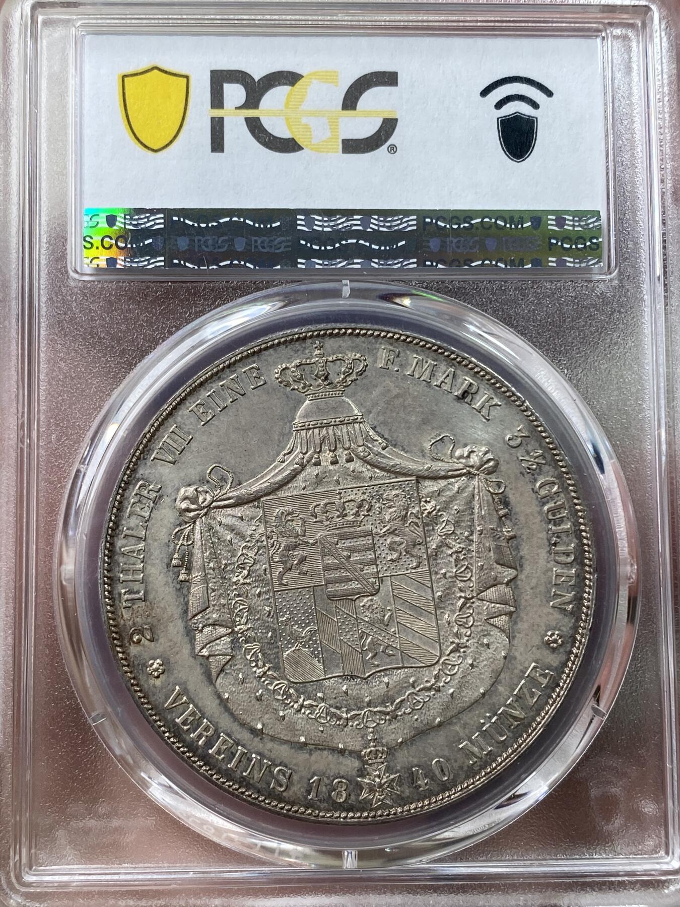 万国钱币拍卖第035期（金银流霞●万国秋季大拍） PCGS MS62 1840年德国萨克森-魏玛-爱森纳赫大纹章流通2泰勒 单年发行1.9万枚的小邦名誉品种 唯一亚军分 更高分仅一枚 绝对的制霸级收藏品质