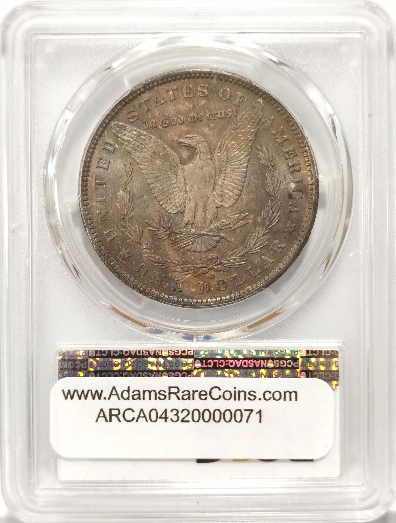 博洋堂世界钱币拍卖第094期（全场包邮） 1884年美国摩根银币O版PCGS-MS65，原汁原味老包浆，包浆醇厚浓郁，打制精美，币面清爽干净又漂亮，鹰面酱彩，原封拆卷卷尾币，状态一流，PC老盒严评无官网图
