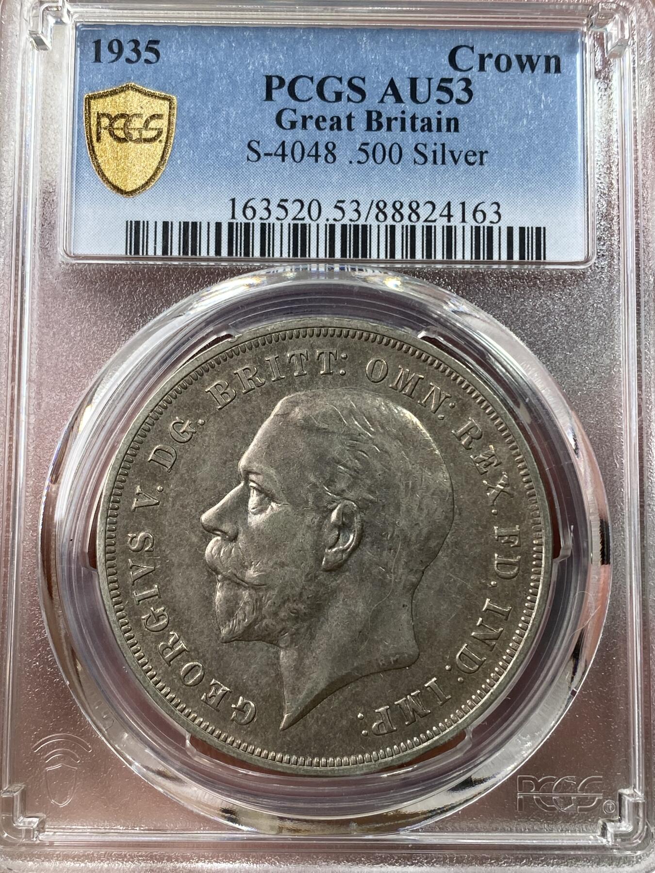 万国钱币拍卖第035期（金银流霞●万国秋季大拍） PCGS AU53 1935年英国乔治五世银质木马剑1克朗 原味英式包浆