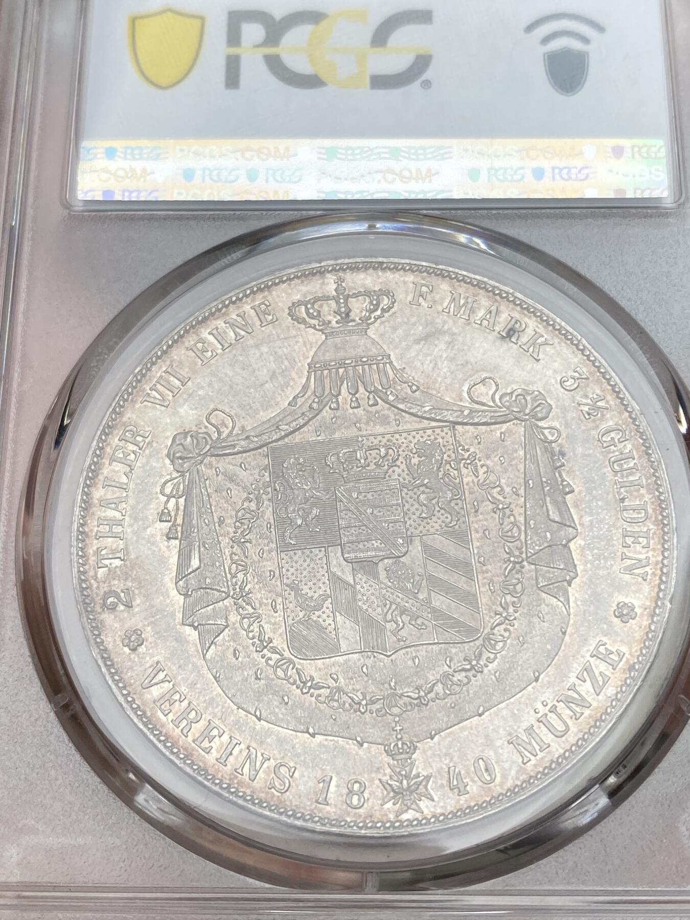 万国钱币拍卖第035期（金银流霞●万国秋季大拍） PCGS MS62 1840年德国萨克森-魏玛-爱森纳赫大纹章流通2泰勒 单年发行1.9万枚的小邦名誉品种 唯一亚军分 更高分仅一枚 绝对的制霸级收藏品质