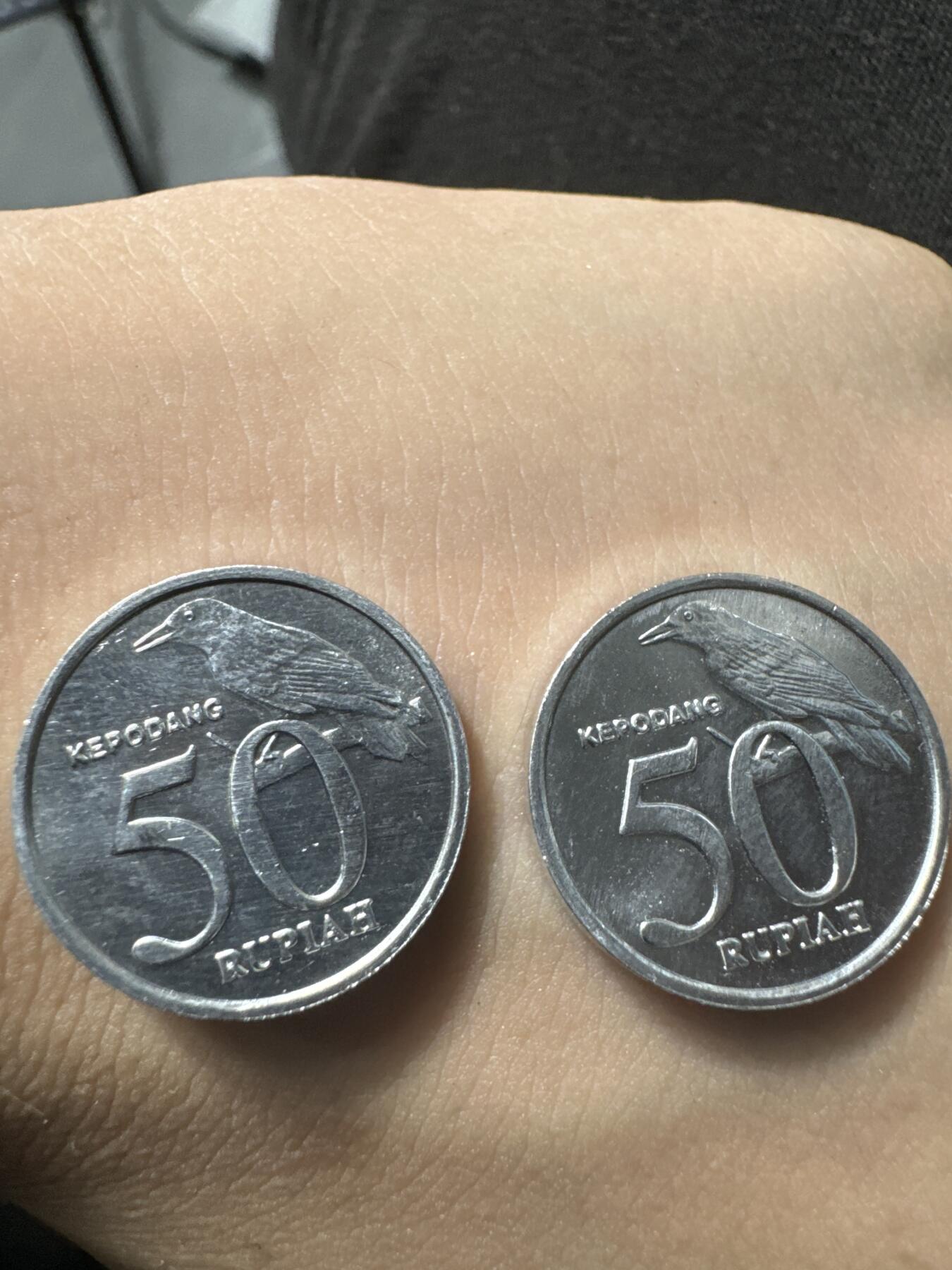 国外币～ 国庆派送中「假期快乐」 印度尼西亚50卢比（两枚）