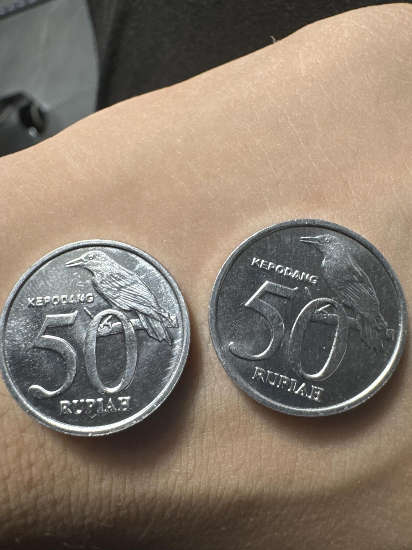 国外币～ 国庆派送中「假期快乐」 印度尼西亚50卢比（两枚）