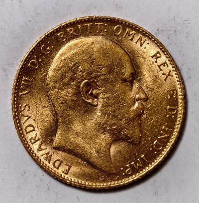 紫瑗钱币——第492期 - 英国 1907年 爱德华七世 1索维林 马剑金币 8克 0.917金