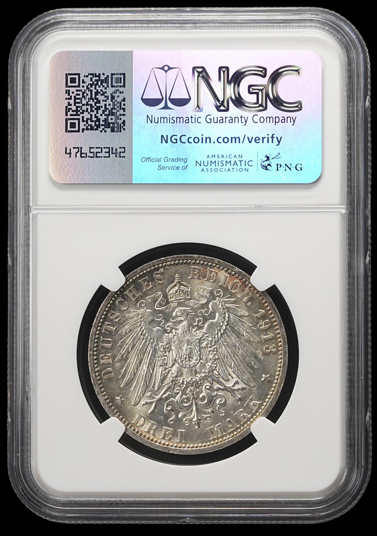 修遠堂世界钱币第四十二期 全场包邮 NGC MS64 1913年威廉二世执政25周年纪念3马克银币
