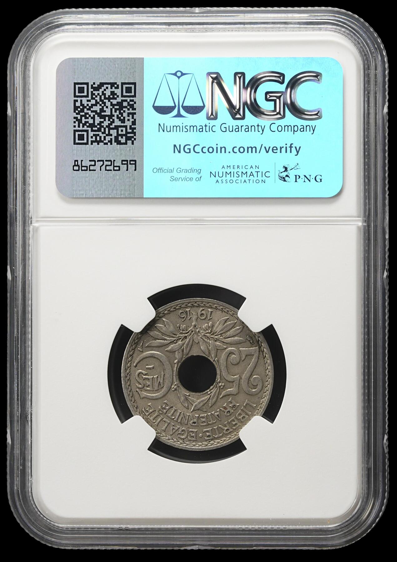 修遠堂世界钱币第四十二期 全场包邮 稀少年份特年 NGC MS62 1916年法国中孔25分 仅铸造10万枚