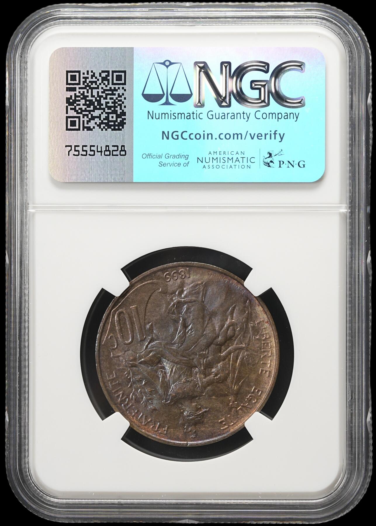 修遠堂世界钱币第四十二期 全场包邮 NGC MS62BN 1899年法国10分铜币