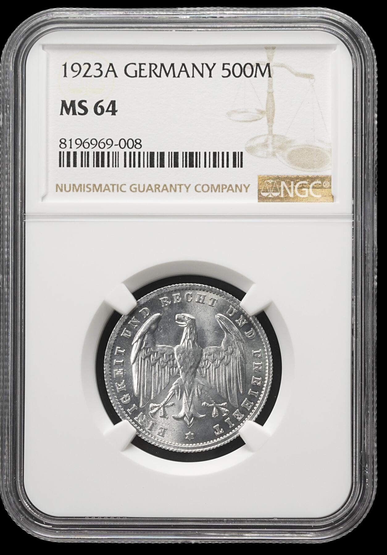 修遠堂世界钱币第四十二期 全场包邮 NGC MS64 1923年魏玛政府500马克