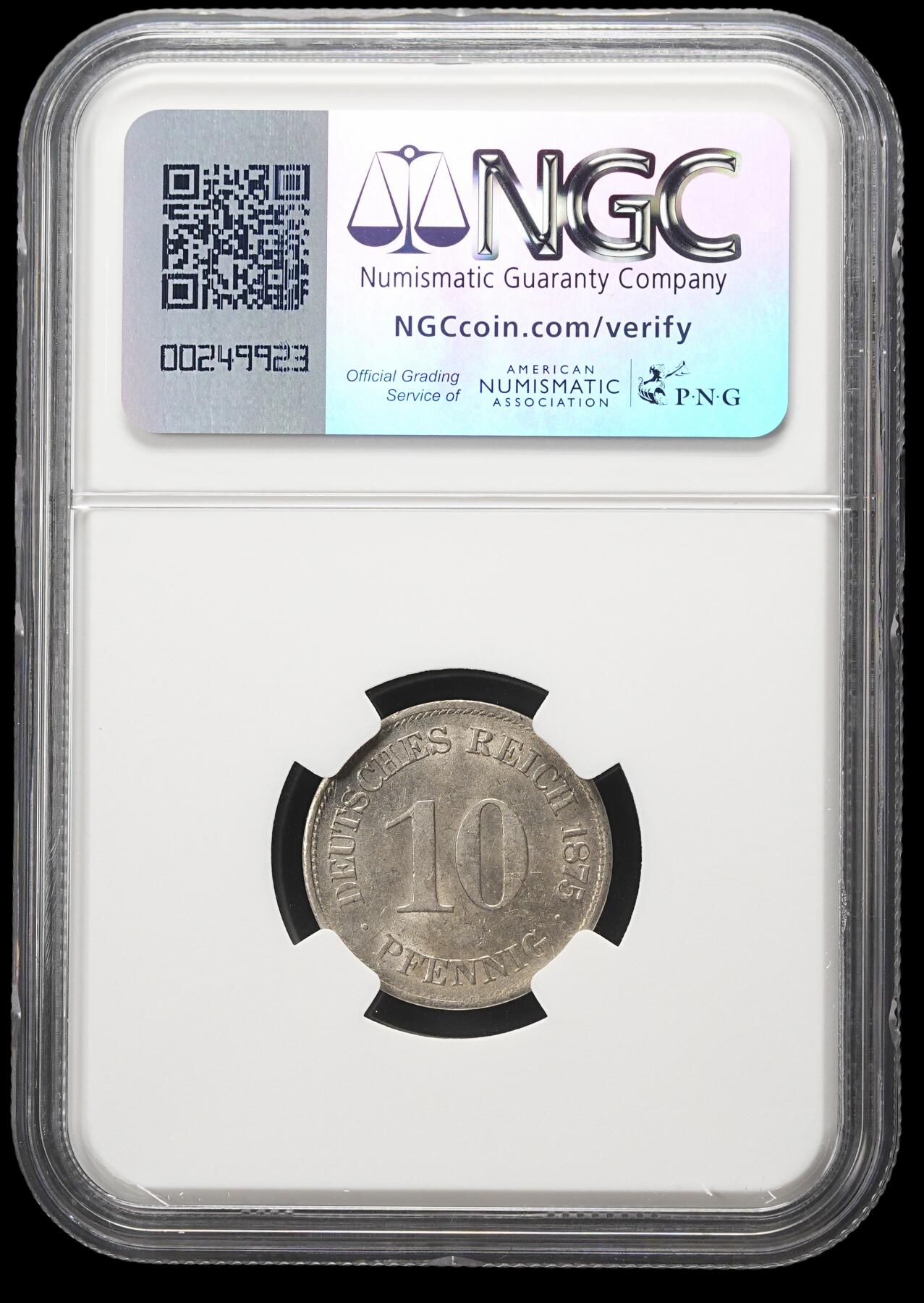 修遠堂世界钱币第四十二期 全场包邮 NGC MS62 1875年德国10芬尼 短翅鹰 E厂铭