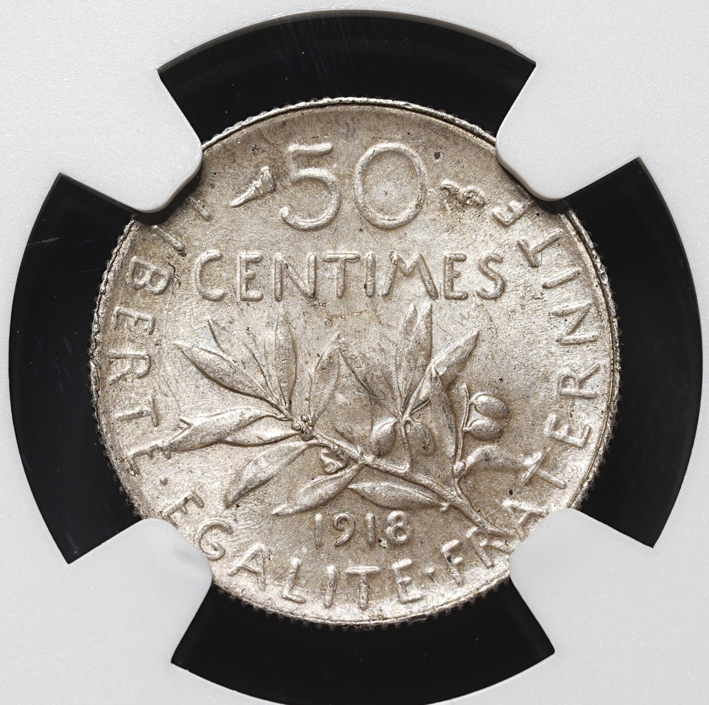 修遠堂世界钱币第四十二期 全场包邮 NGC MS63 1918年法国50分银币
